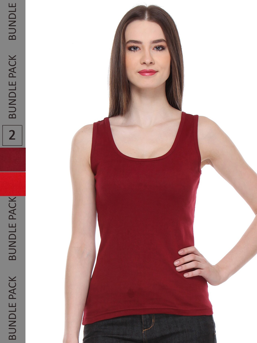 

IndiWeaves Pack Of 2 Cotton Scoop Neck Sleeveless Tank Top, Maroon