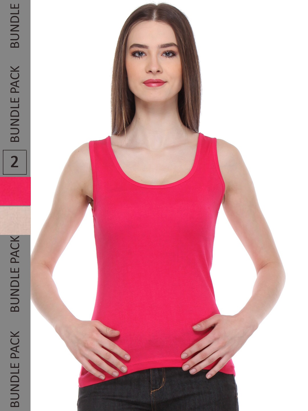 

IndiWeaves Pack Of 2 Cotton Scoop Neck Sleeveless Tank Top, Pink