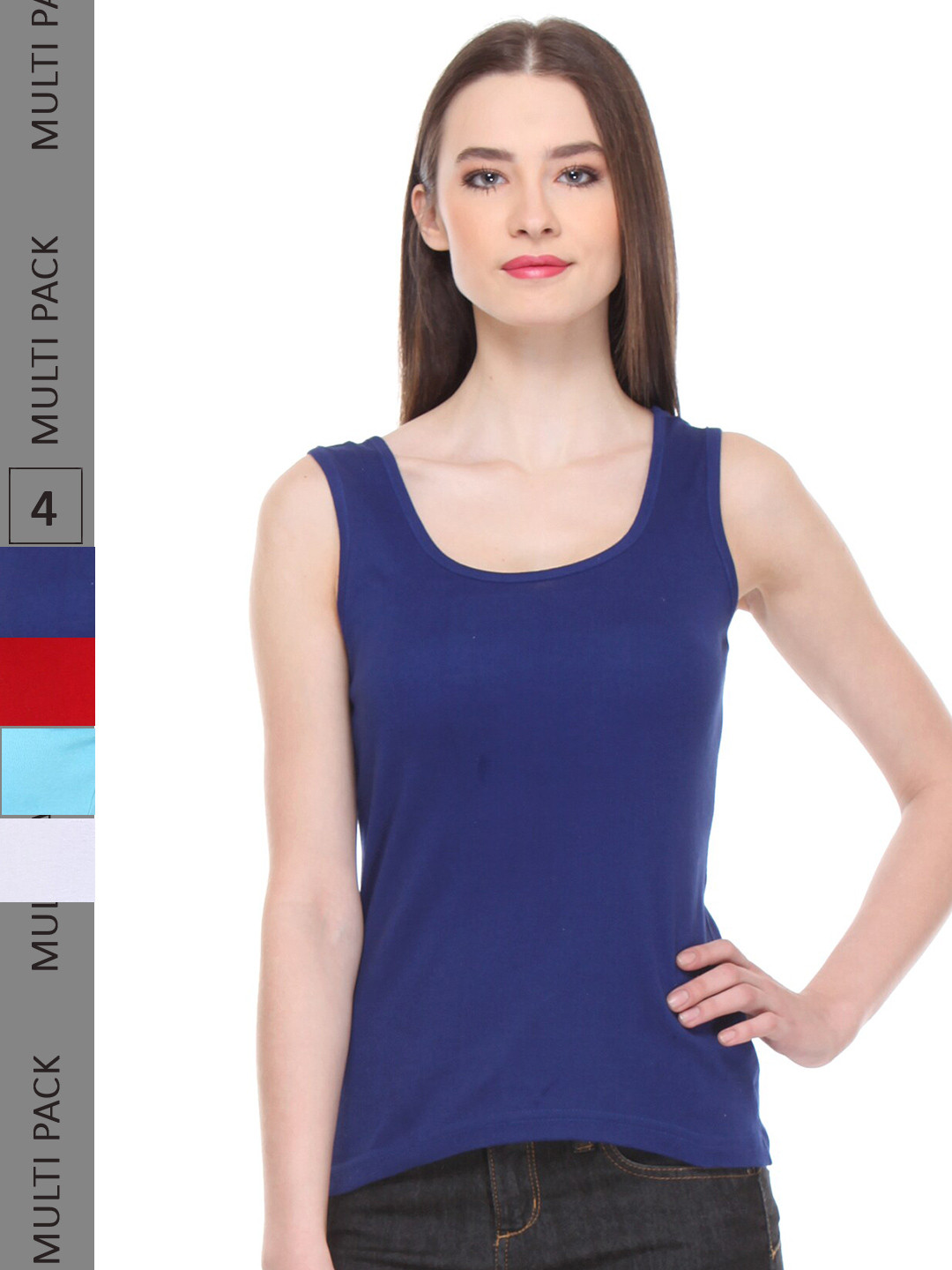 

IndiWeaves Pack Of 4 Cotton Scoop Neck Sleeveless Tank Top, Blue
