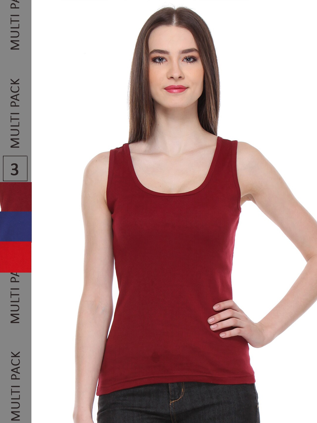 

IndiWeaves Pack Of 3 Scoop Neck Cotton Tank Top, Maroon