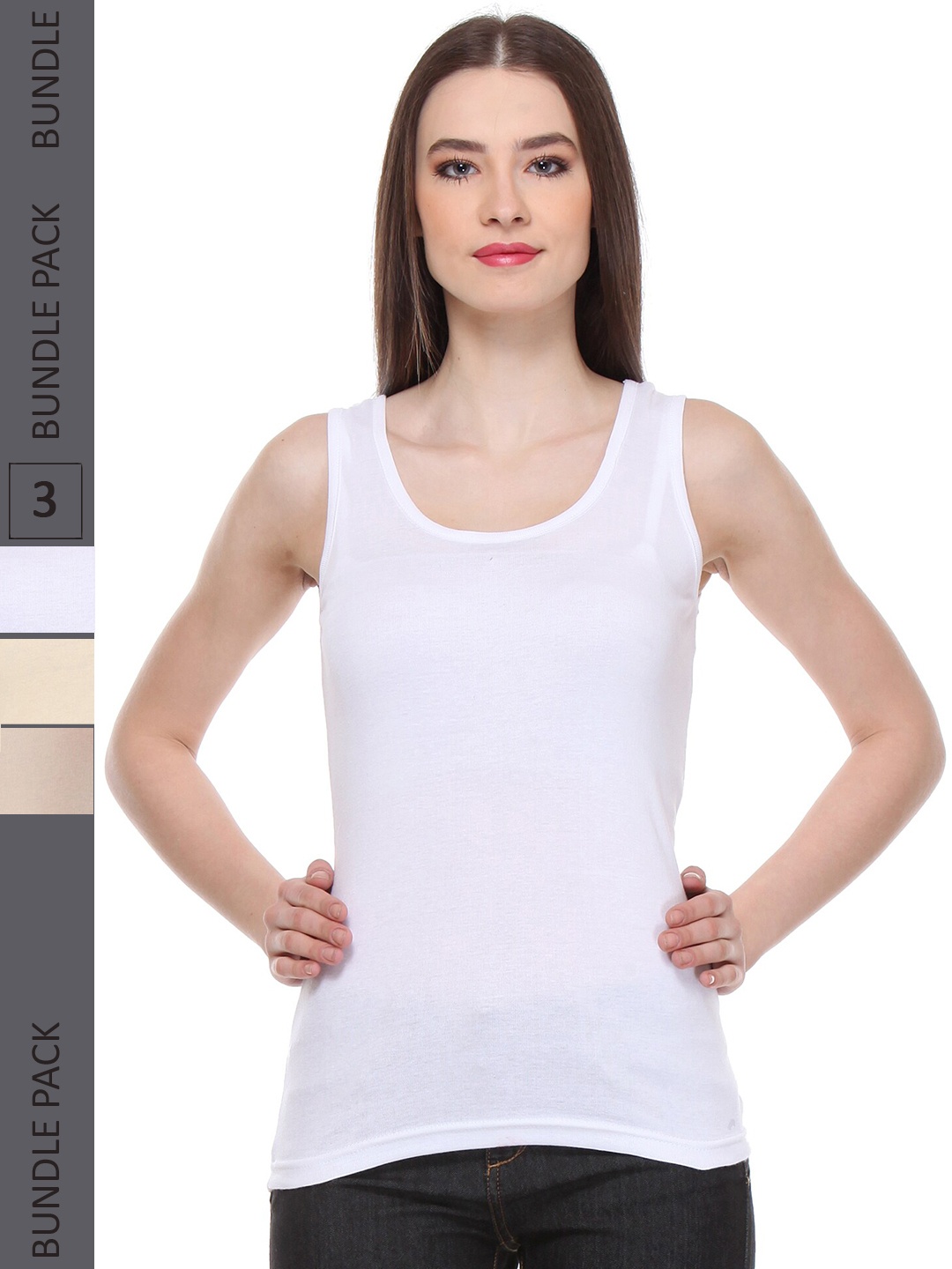 

IndiWeaves Pack Of 3 Scoop Neck Cotton Tank Top, White