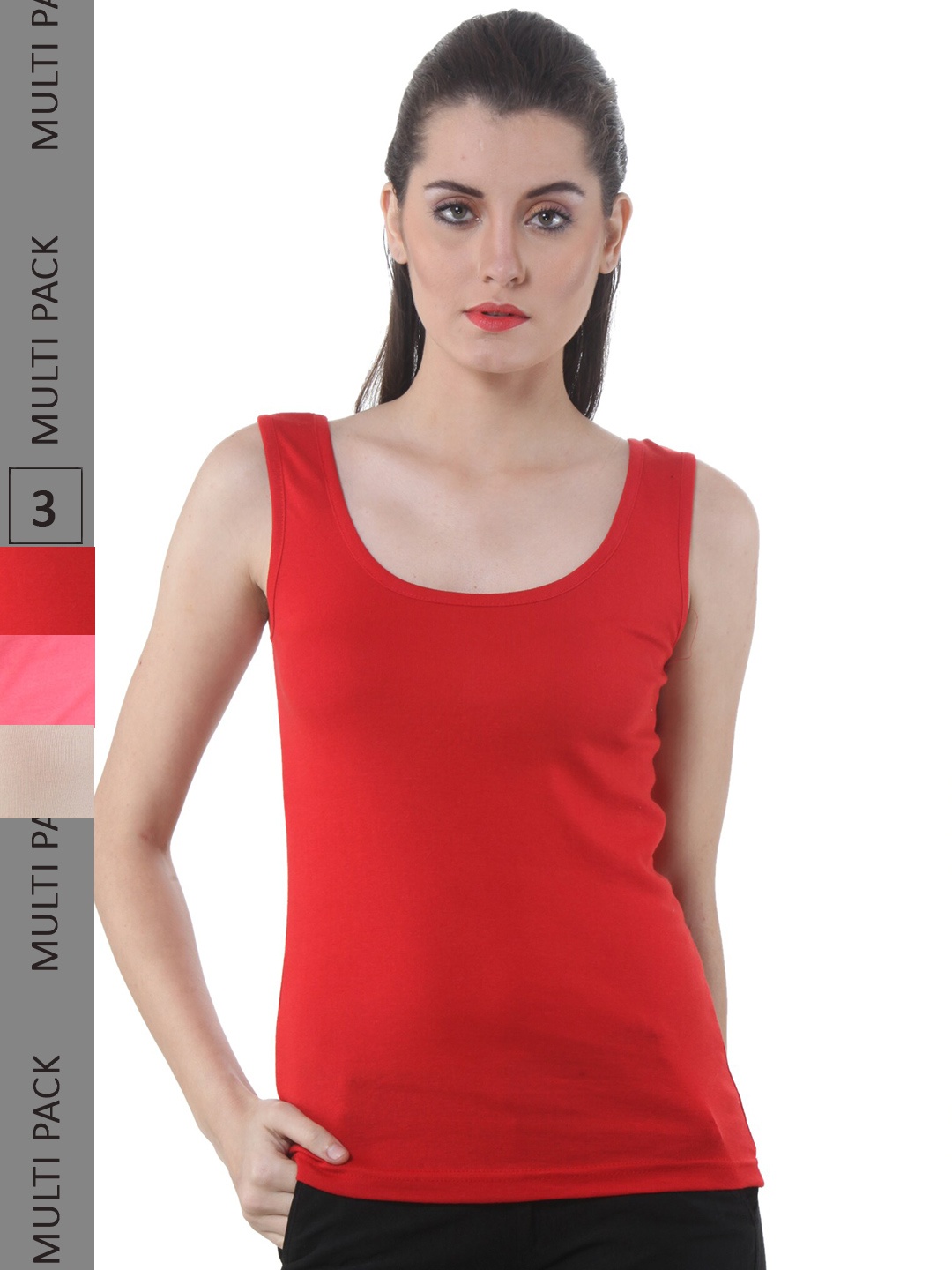 

IndiWeaves Pack Of 3 Scoop Neck Cotton Tank Top, Red
