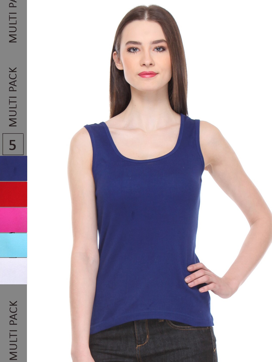 

IndiWeaves Pack Of 5 Scoop Neck Cotton Tank Top, Navy blue