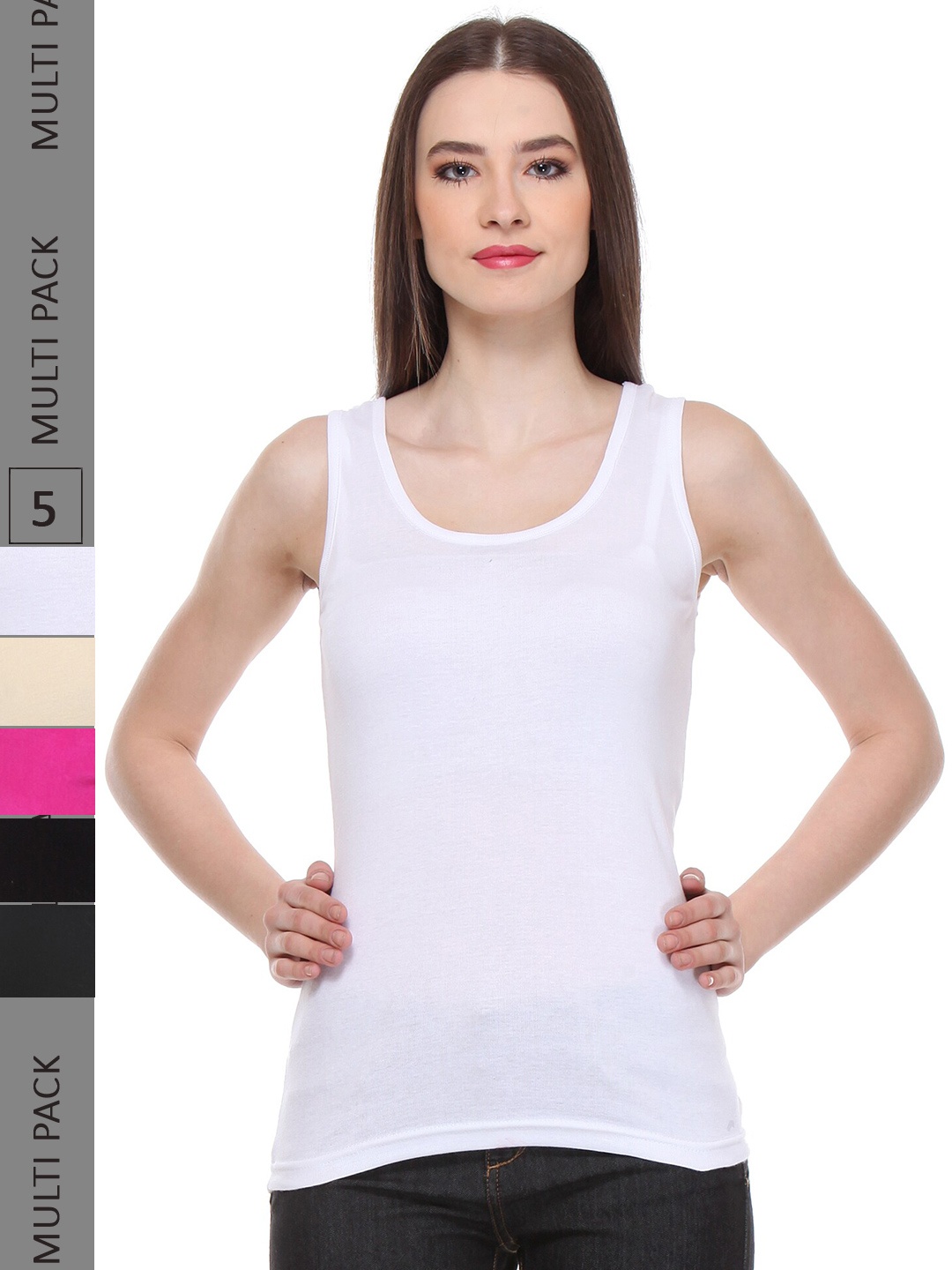 

IndiWeaves Pack Of 5 Cotton Tank Top, White