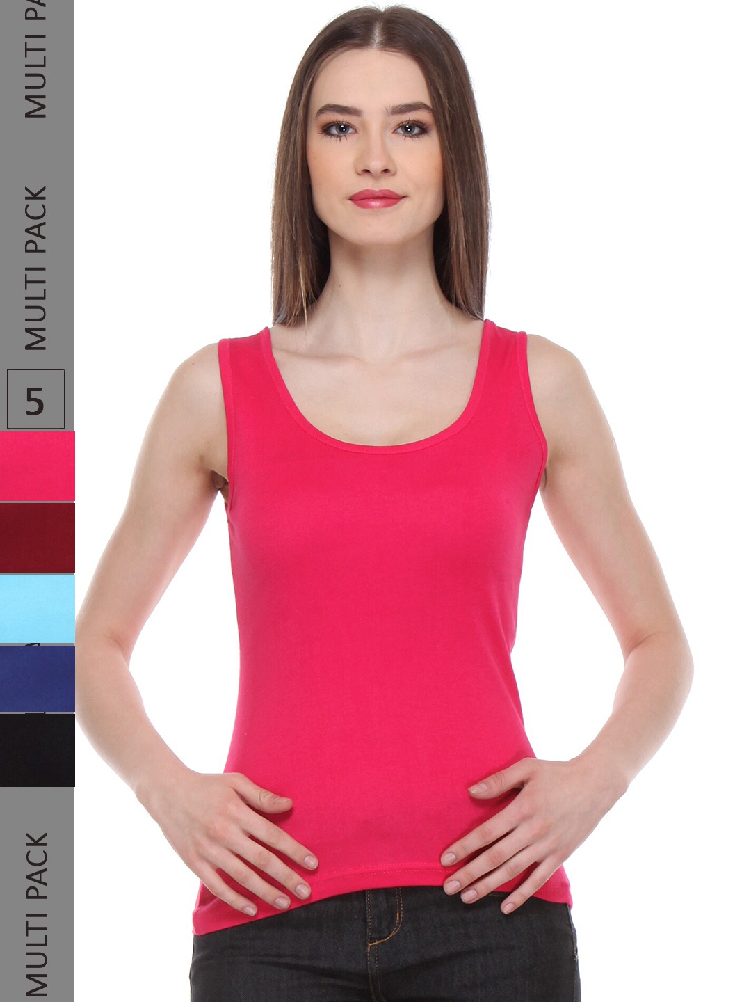 

IndiWeaves Pack Of 5 Cotton Tank Top, Fuchsia