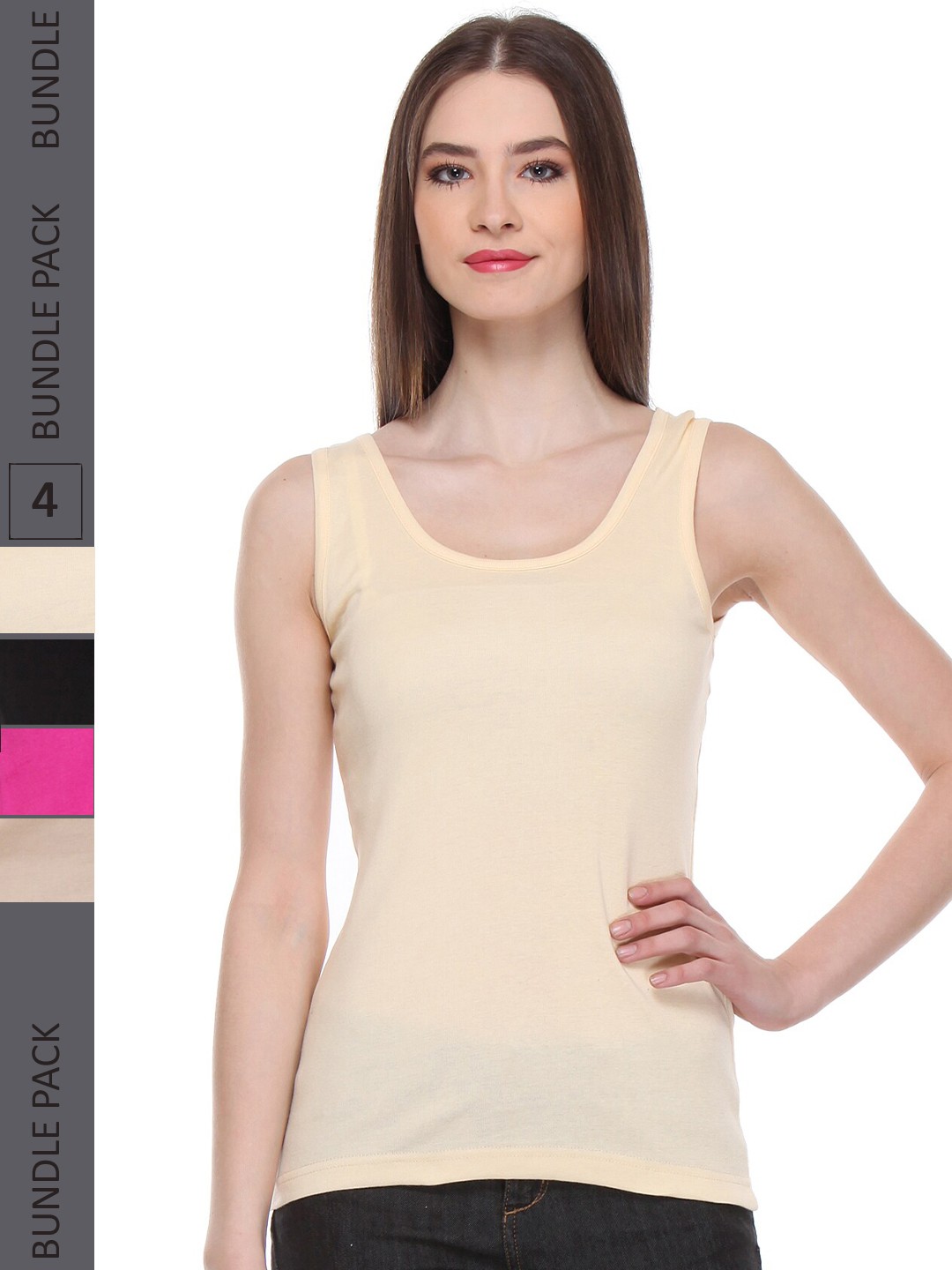 

IndiWeaves Pack Of 4 Pure Cotton Tank Top, Cream