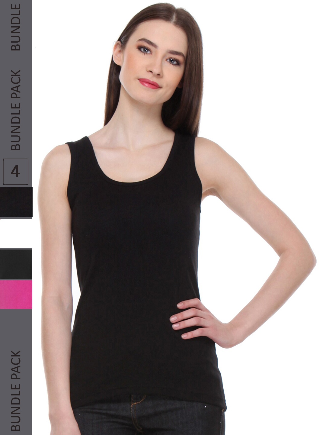 

IndiWeaves Pack Of 4 Pure Cotton Tank Top, Black