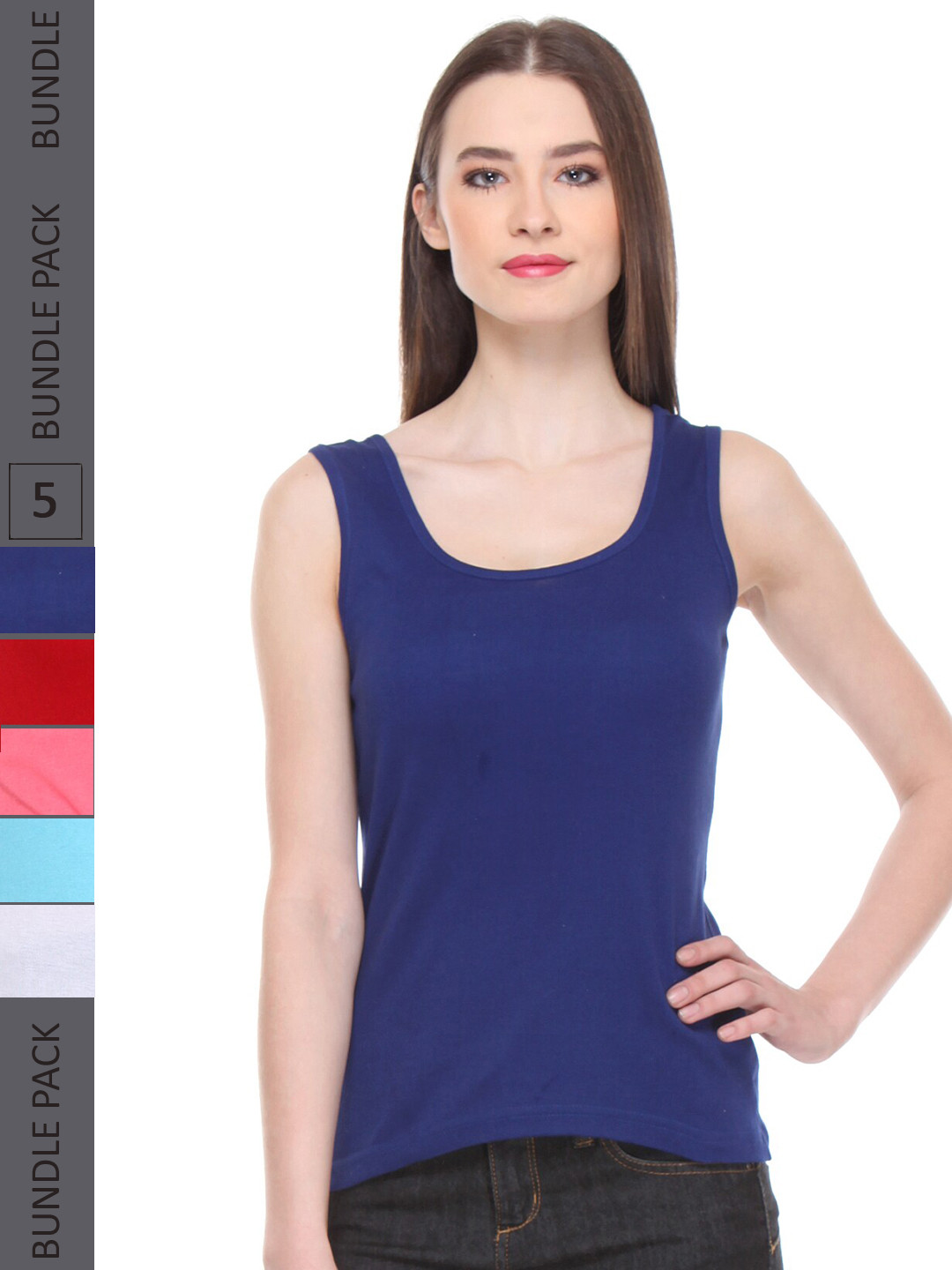 

IndiWeaves Pack Of 5 Pure Cotton Tank Top, Blue