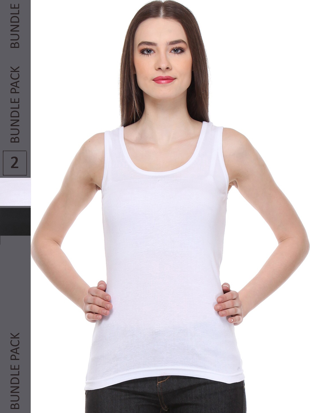 

IndiWeaves Pack Of 2 Scoop Neck Pure Cotton Tank Top, White