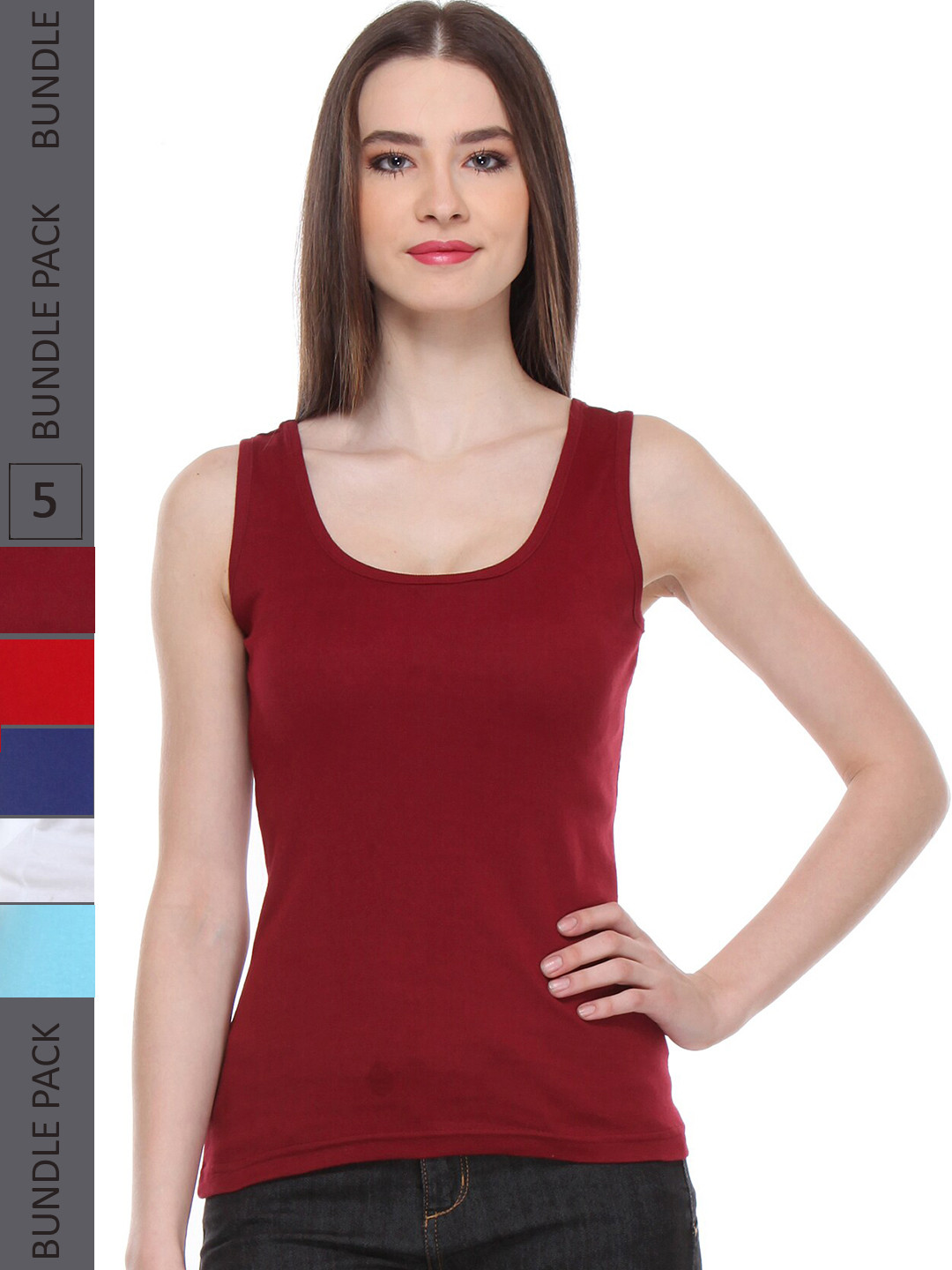 

IndiWeaves Pack Of 5 Scoop Neck Pure Cotton Tank Top, Maroon