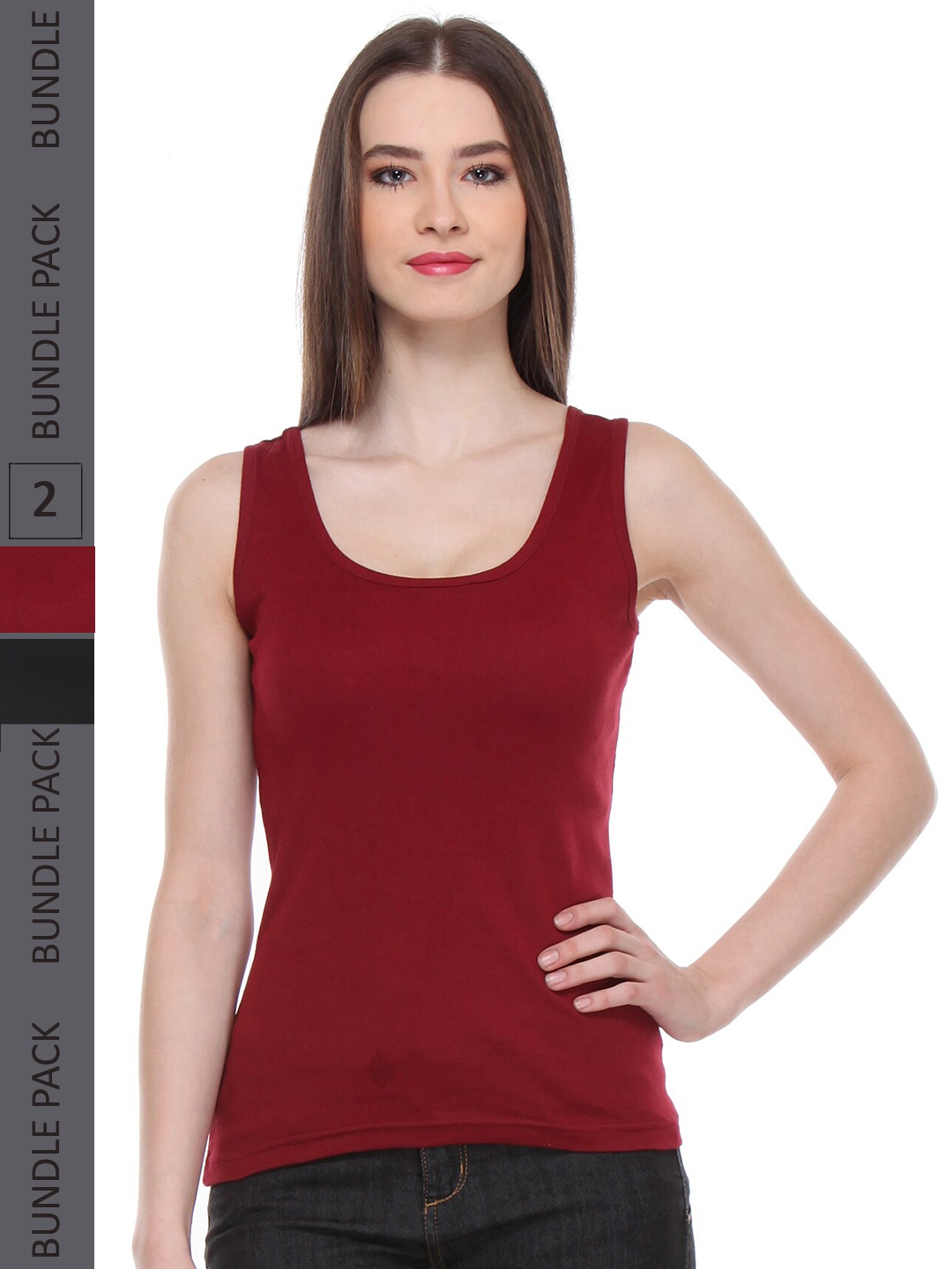 

IndiWeaves Pack Of 2 Scoop Neck Pure Cotton Tank Top, Maroon