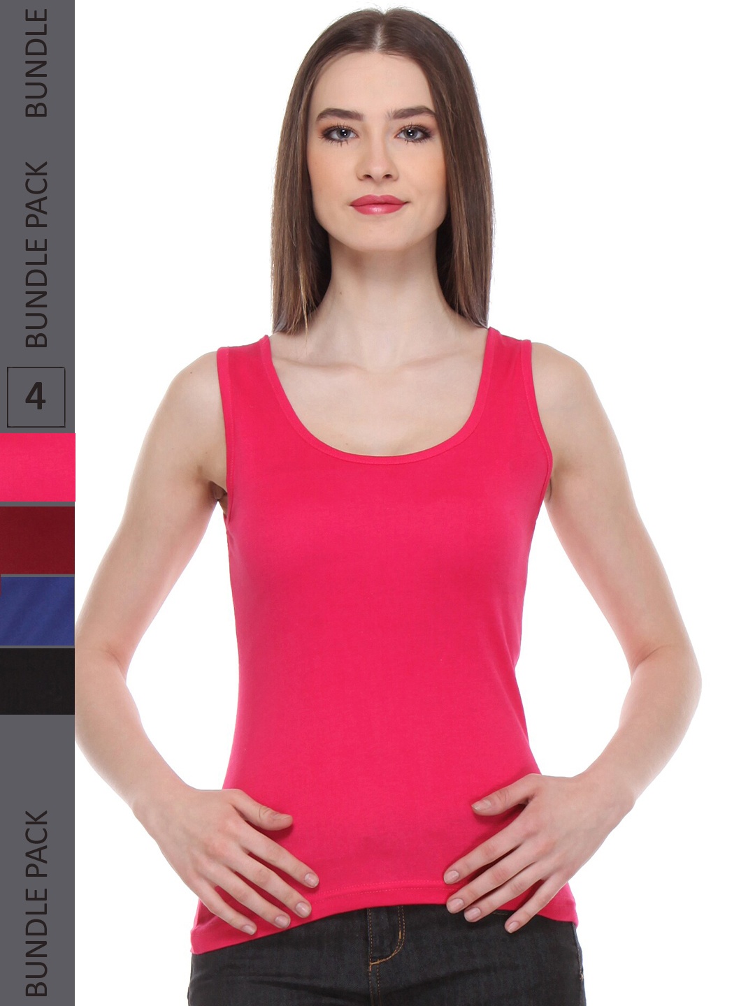 

IndiWeaves Pack Of 4 Scoop Neck Pure Cotton Tank Top, Pink