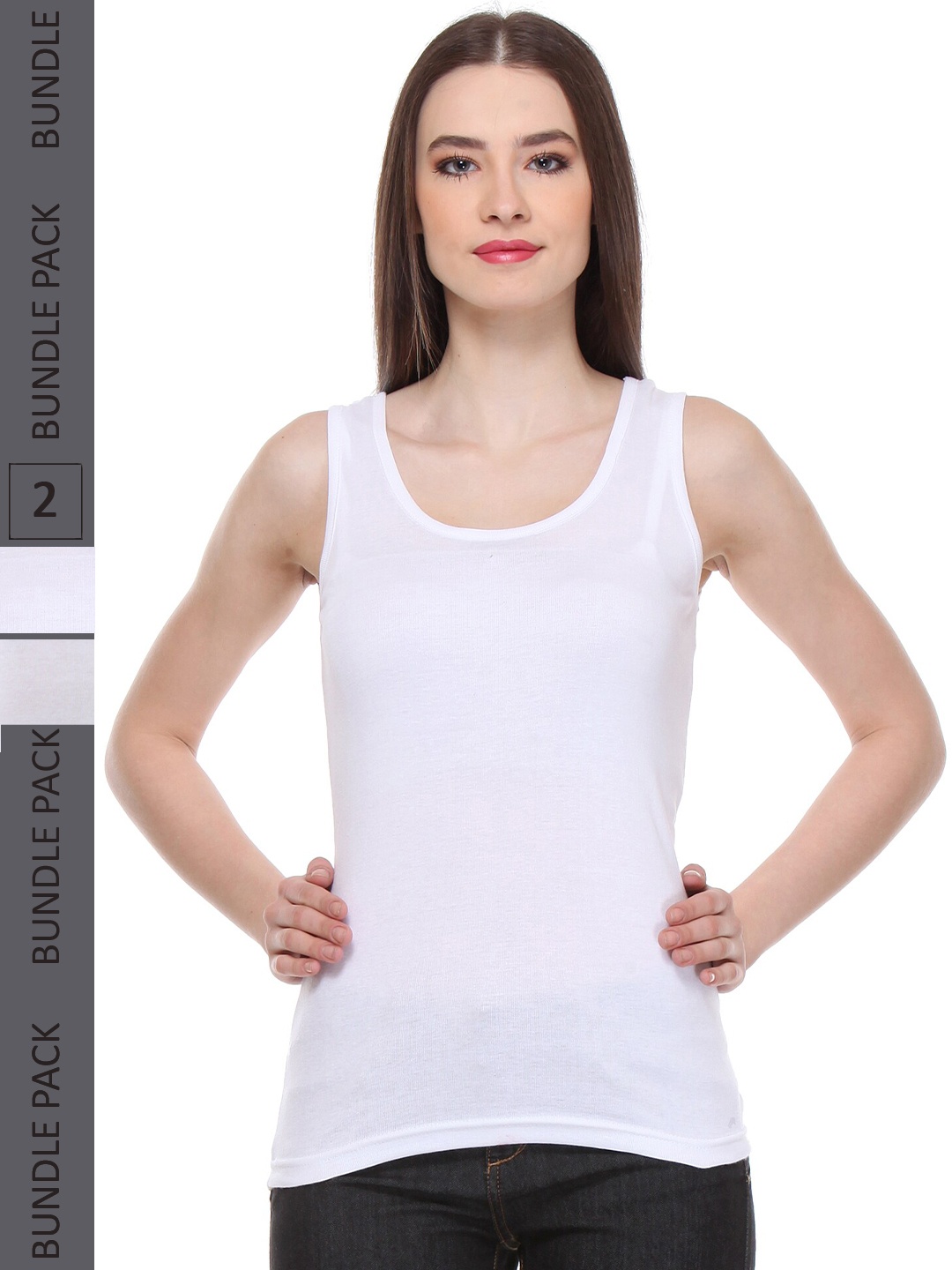 

IndiWeaves Pack Of 2 Scoop Neck Pure Cotton Tank Top, White