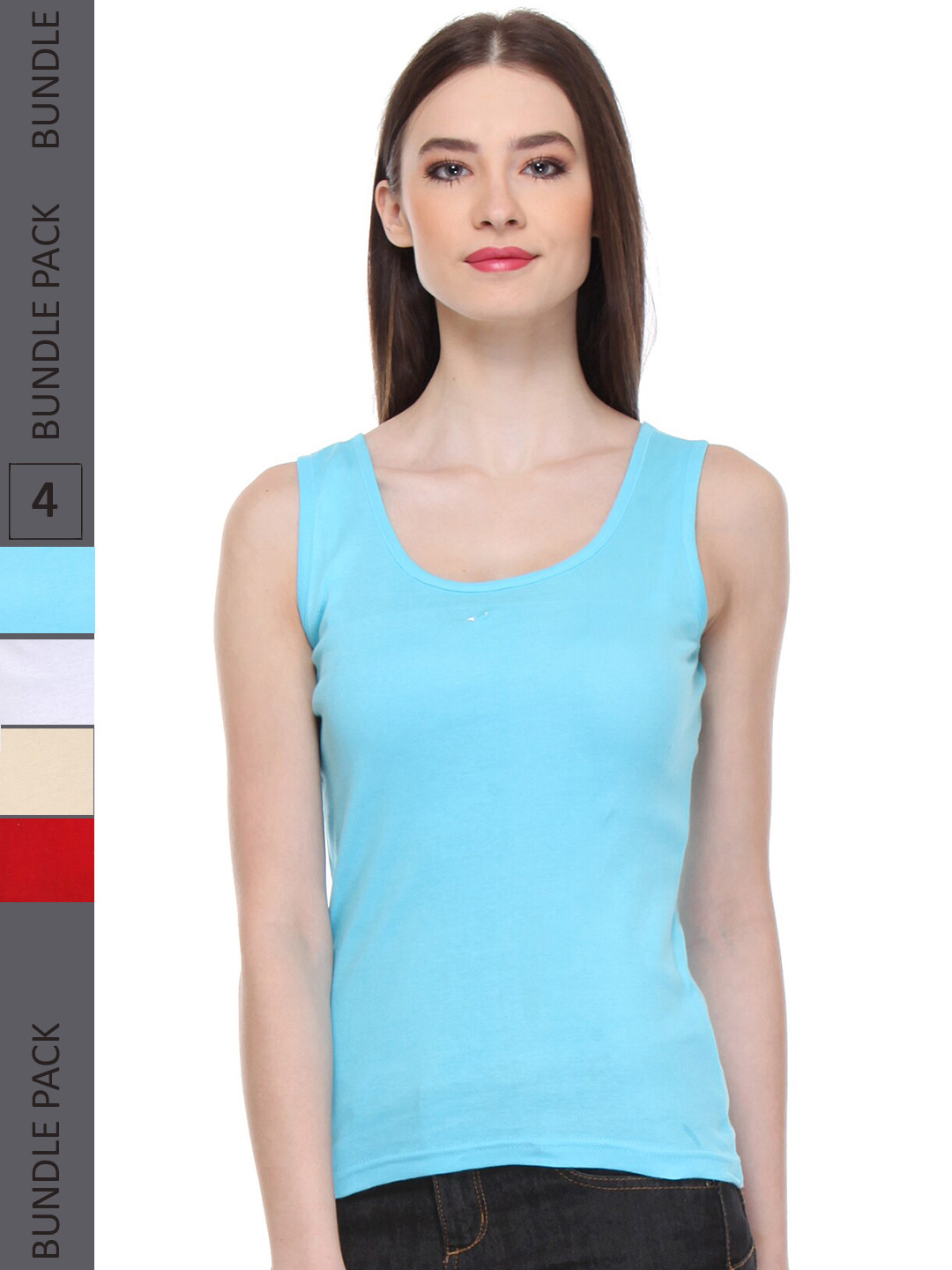 

IndiWeaves Pack Of 4 Scoop Neck Pure Cotton Tank Top, Blue
