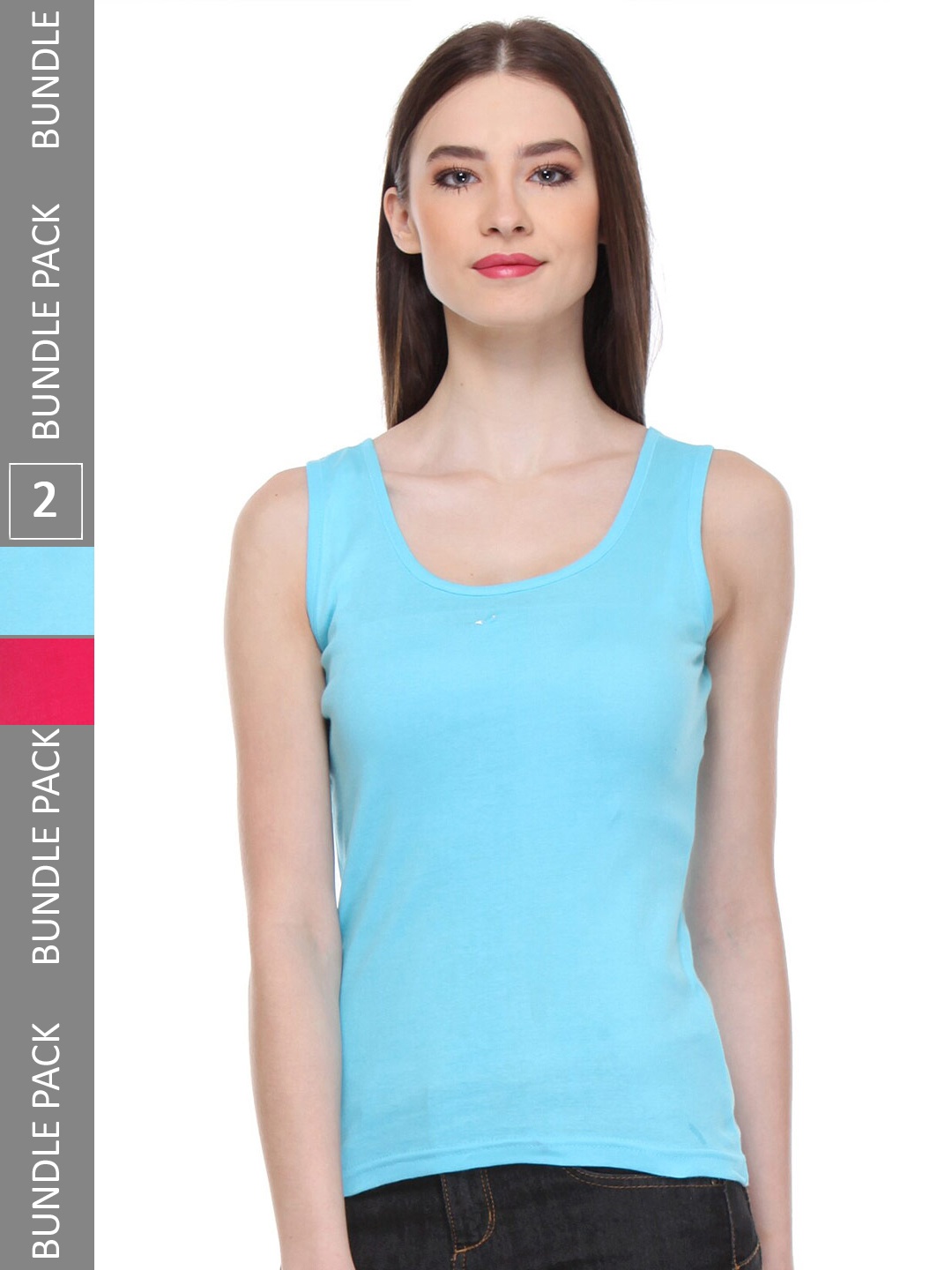 

IndiWeaves Pack Of 2 Scoop Neck Pure Cotton Tank Top, Blue