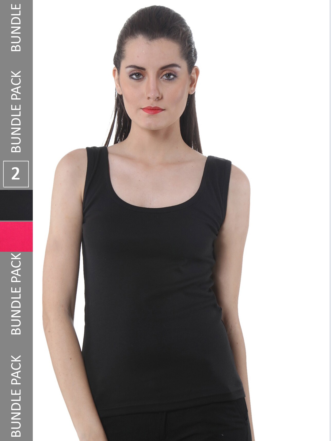

IndiWeaves Pack Of 2 Scoop Neck Pure Cotton Tank Top, Black