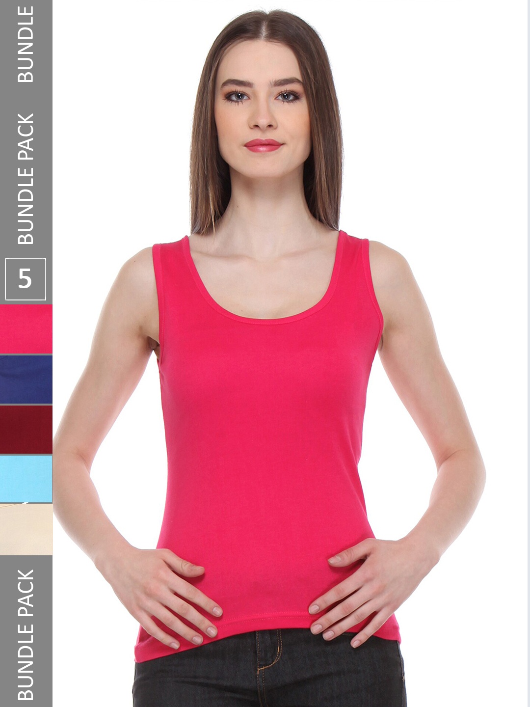 

IndiWeaves Pack of 5 Pure Cotton Tank Tops, Pink