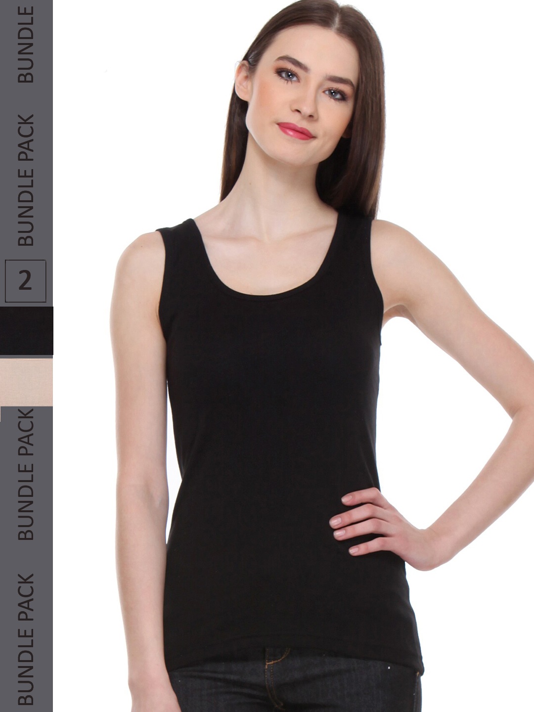 

IndiWeaves Pack of 2 Pure Cotton Tank Tops, Black