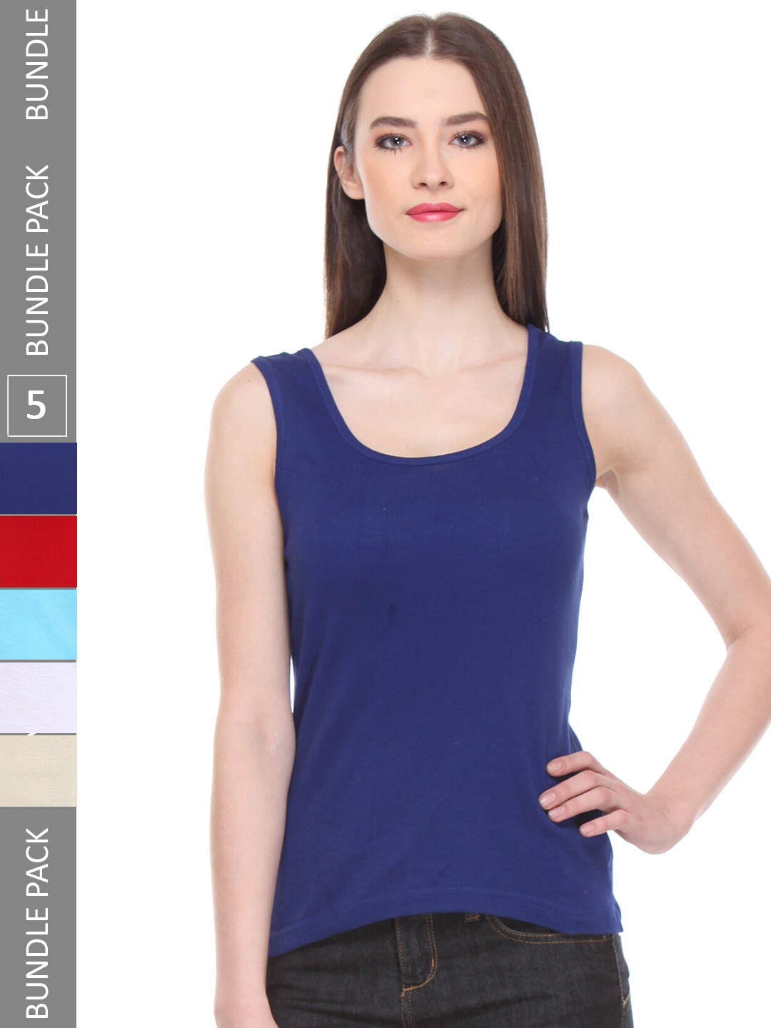 

IndiWeaves Pack of 5 Pure Cotton Tank Tops, Blue