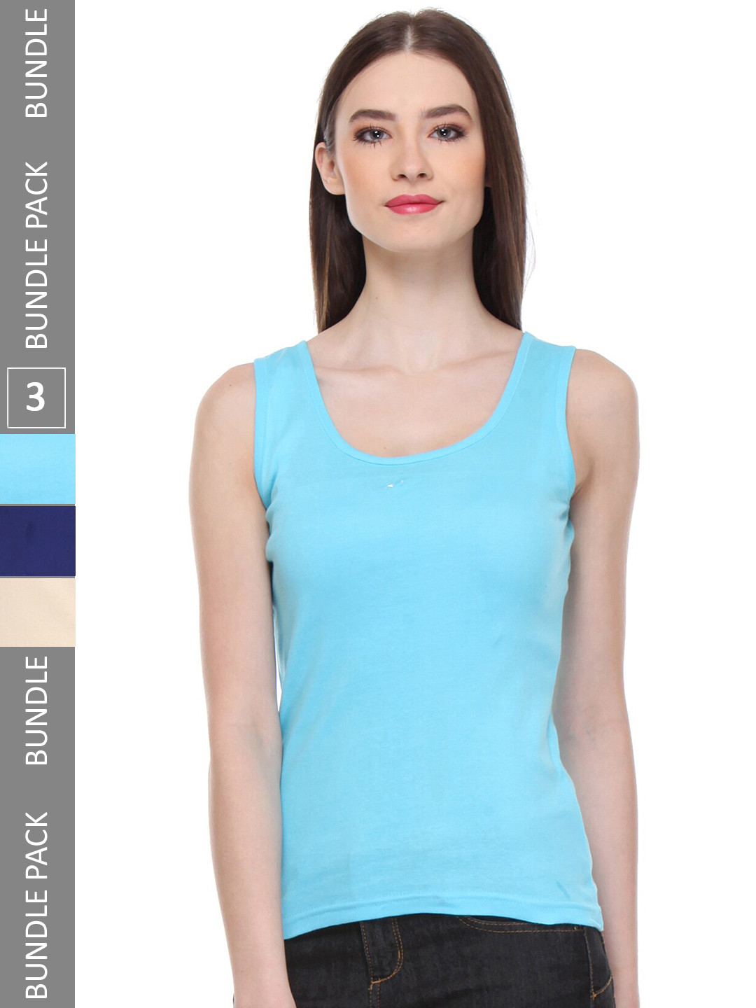 

IndiWeaves Pack of 3 Pure Cotton Tank Tops, Blue