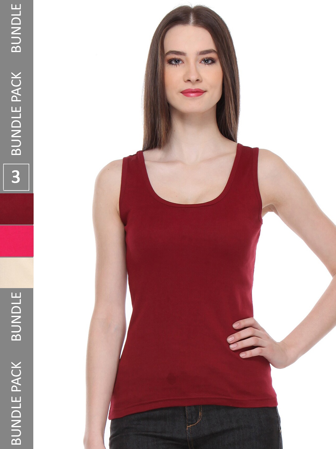 

IndiWeaves Pack Of 3 Pure Cotton Tank Top, Maroon