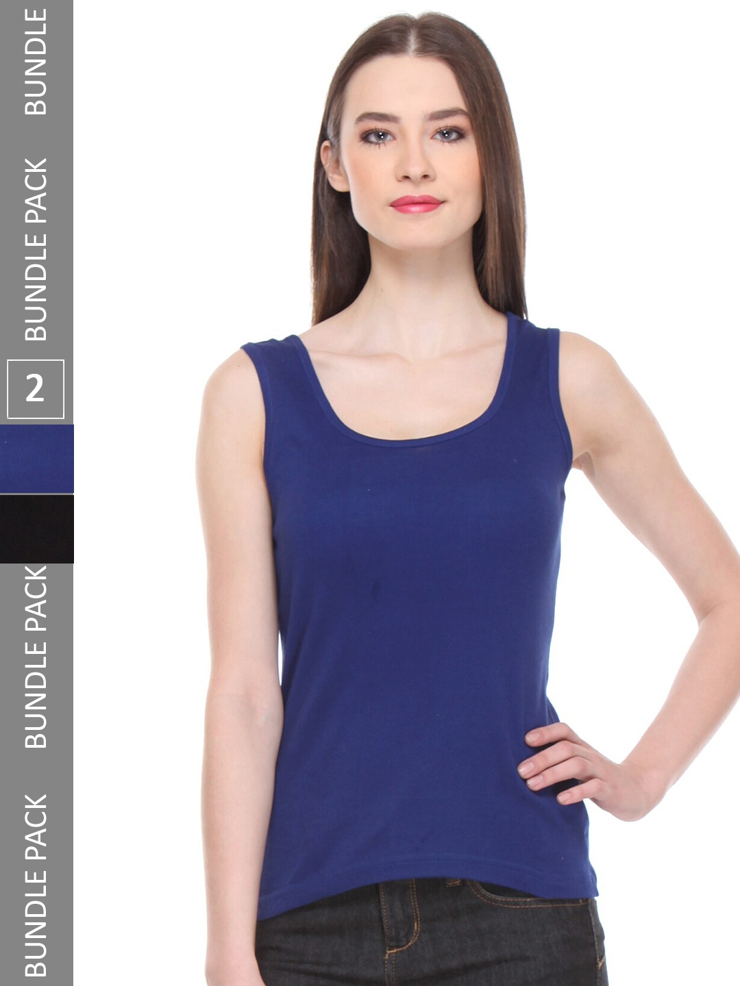 

IndiWeaves Pack Of 2 Pure Cotton Tank Top, Navy blue