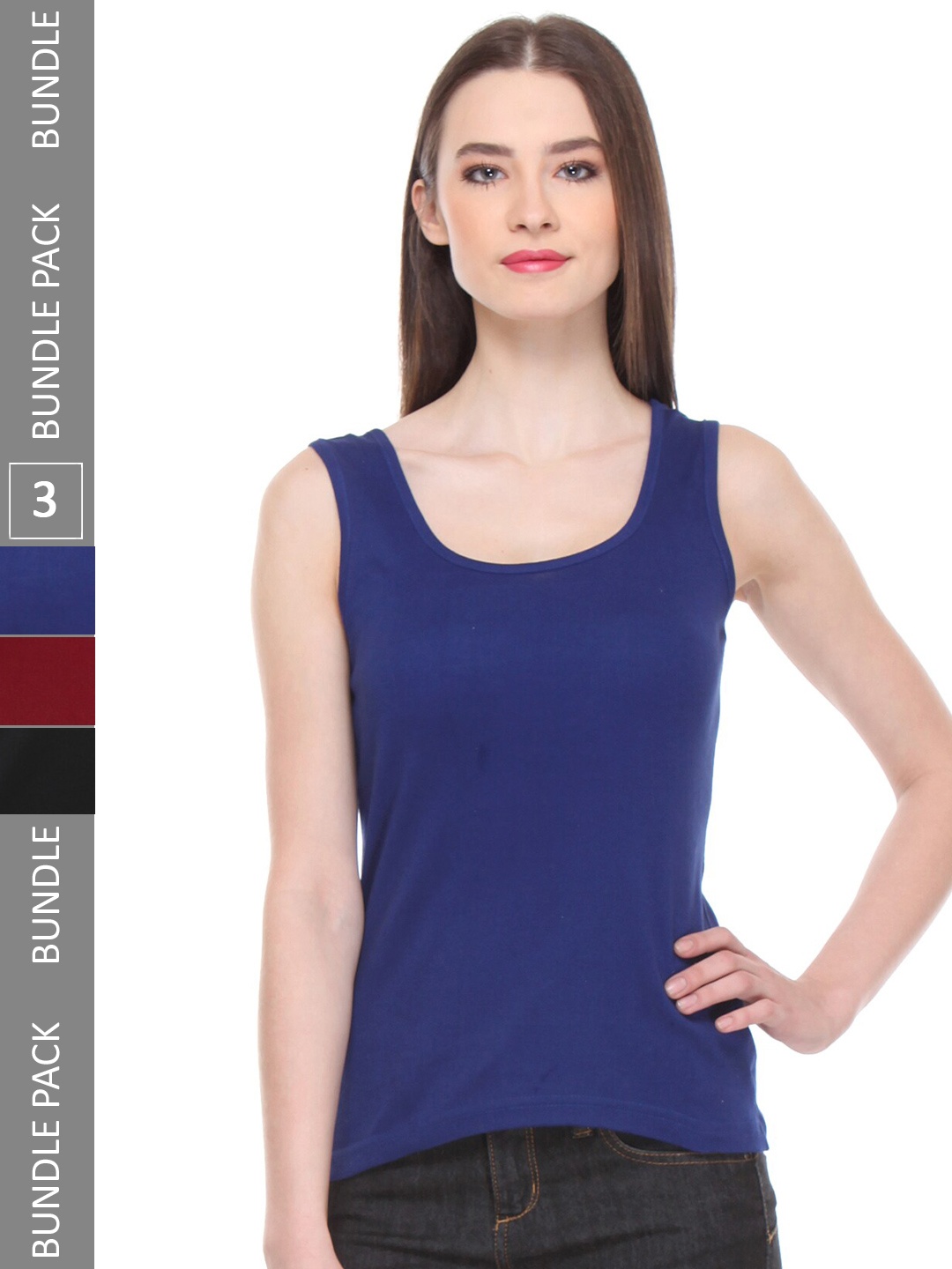 

IndiWeaves Pack Of 3 Pure Cotton Tank Top, Navy blue