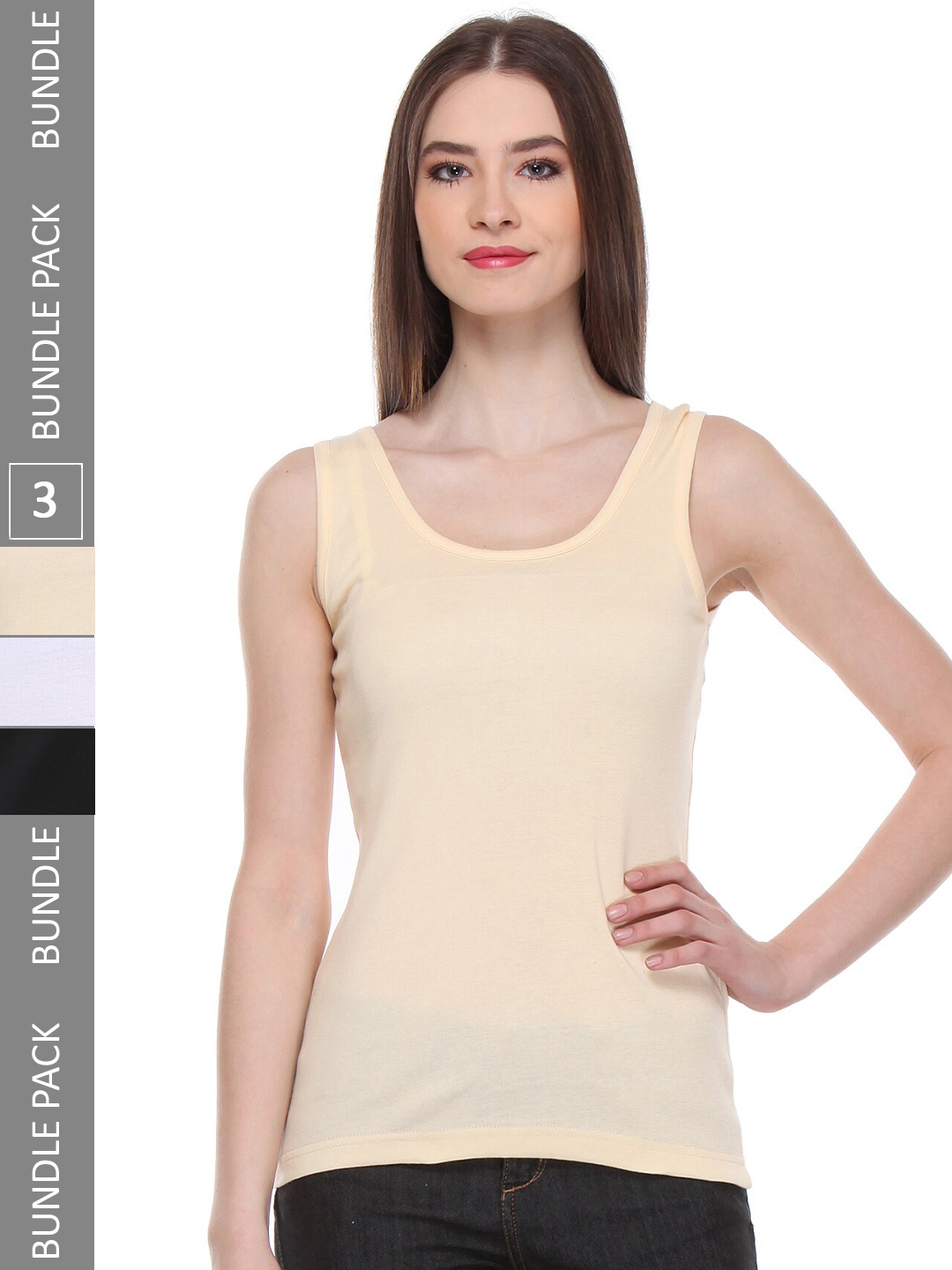 

IndiWeaves Pack Of 3 Pure Cotton Tank Top, Beige