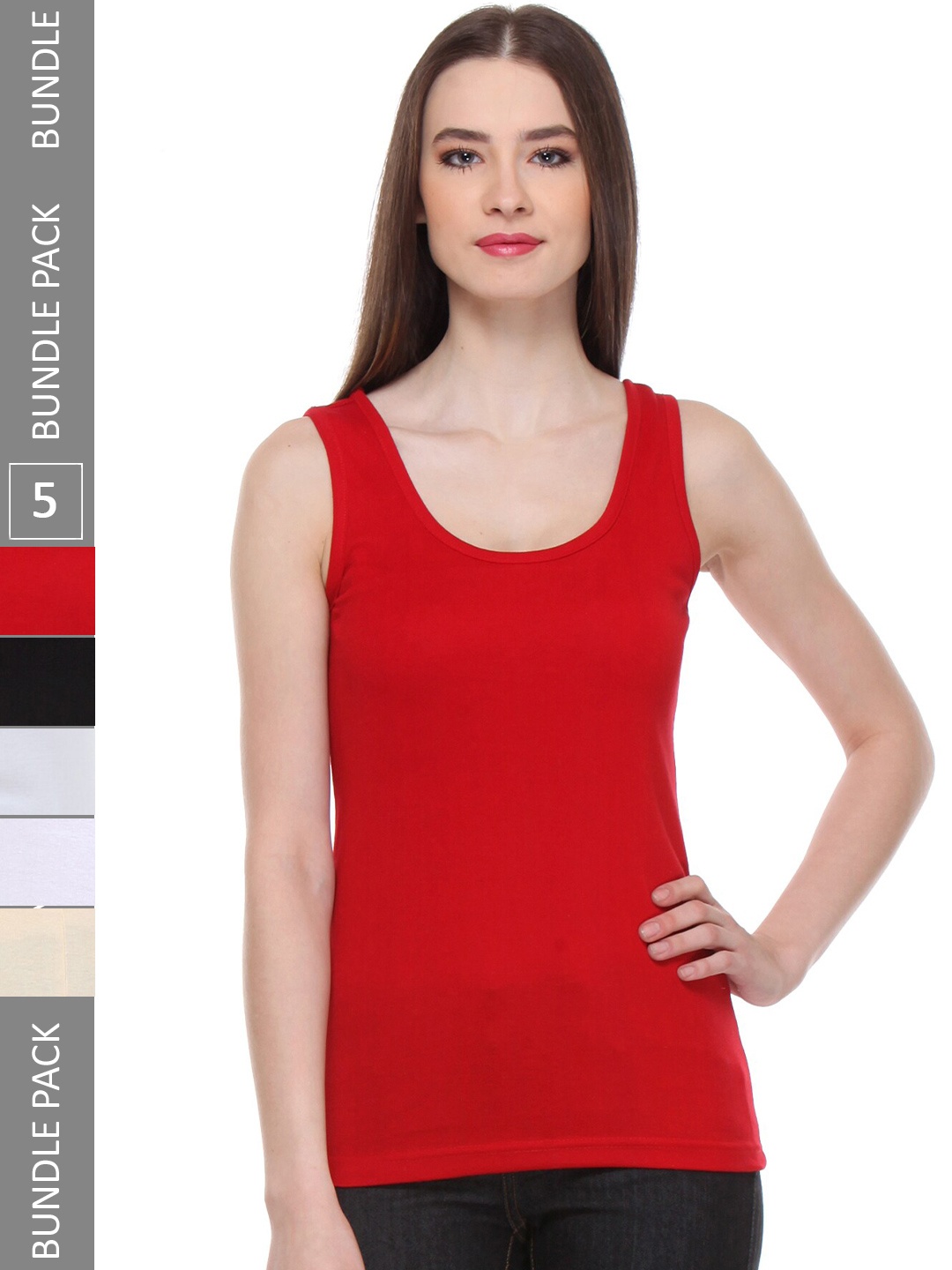 

IndiWeaves Pack Of 5 Pure Cotton Tank Top, Red