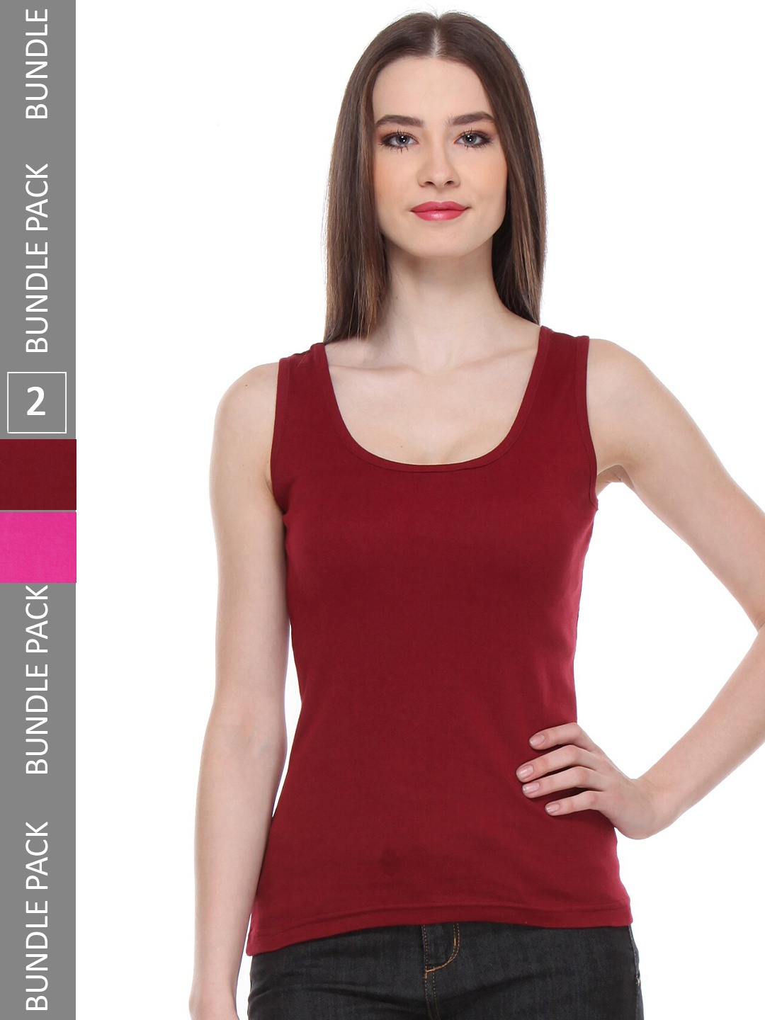 

IndiWeaves Pack Of 2 Pure Cotton Tank Top, Maroon