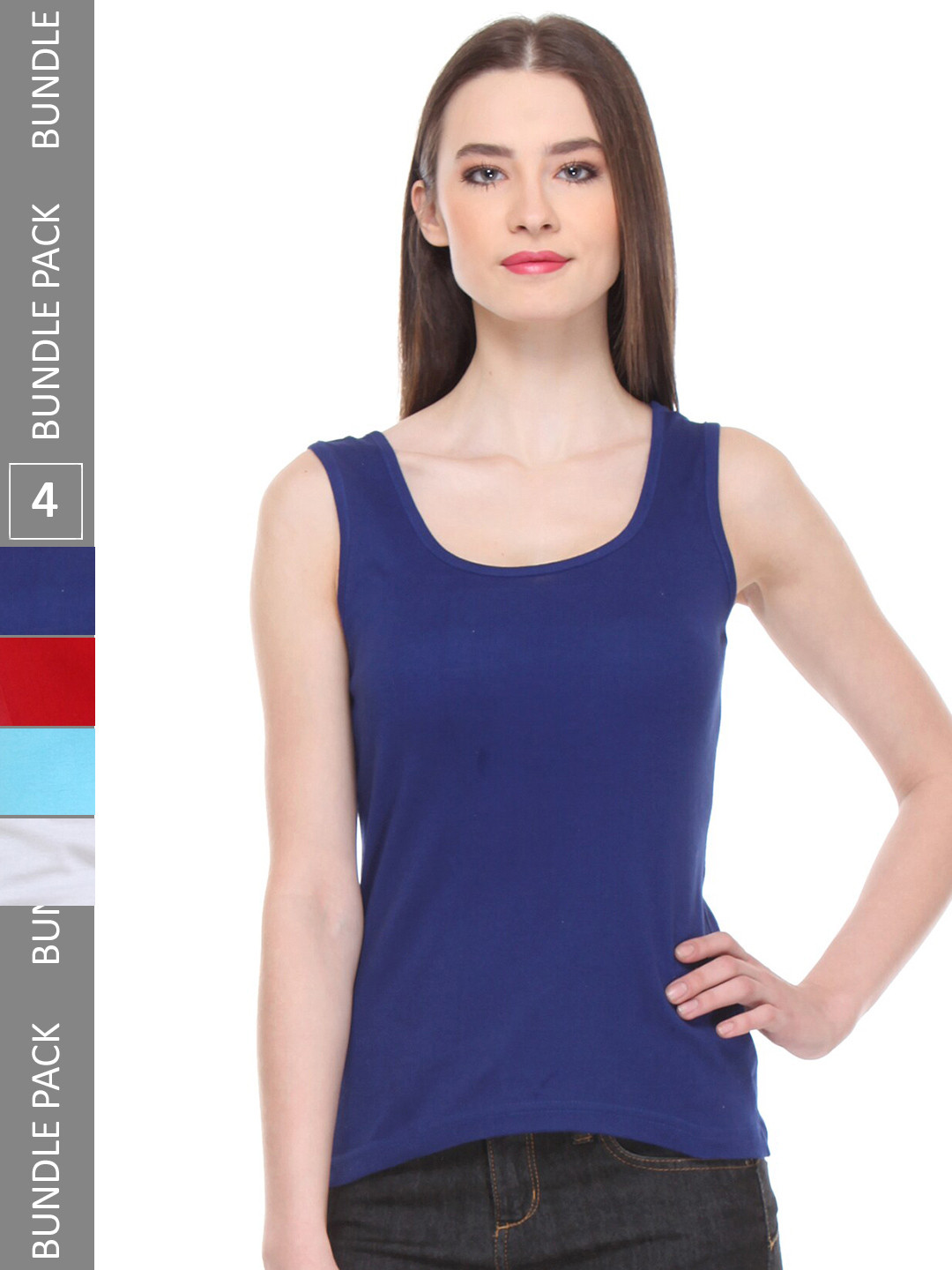 

IndiWeaves Pack Of 4 Pure Cotton Tank Top, Blue