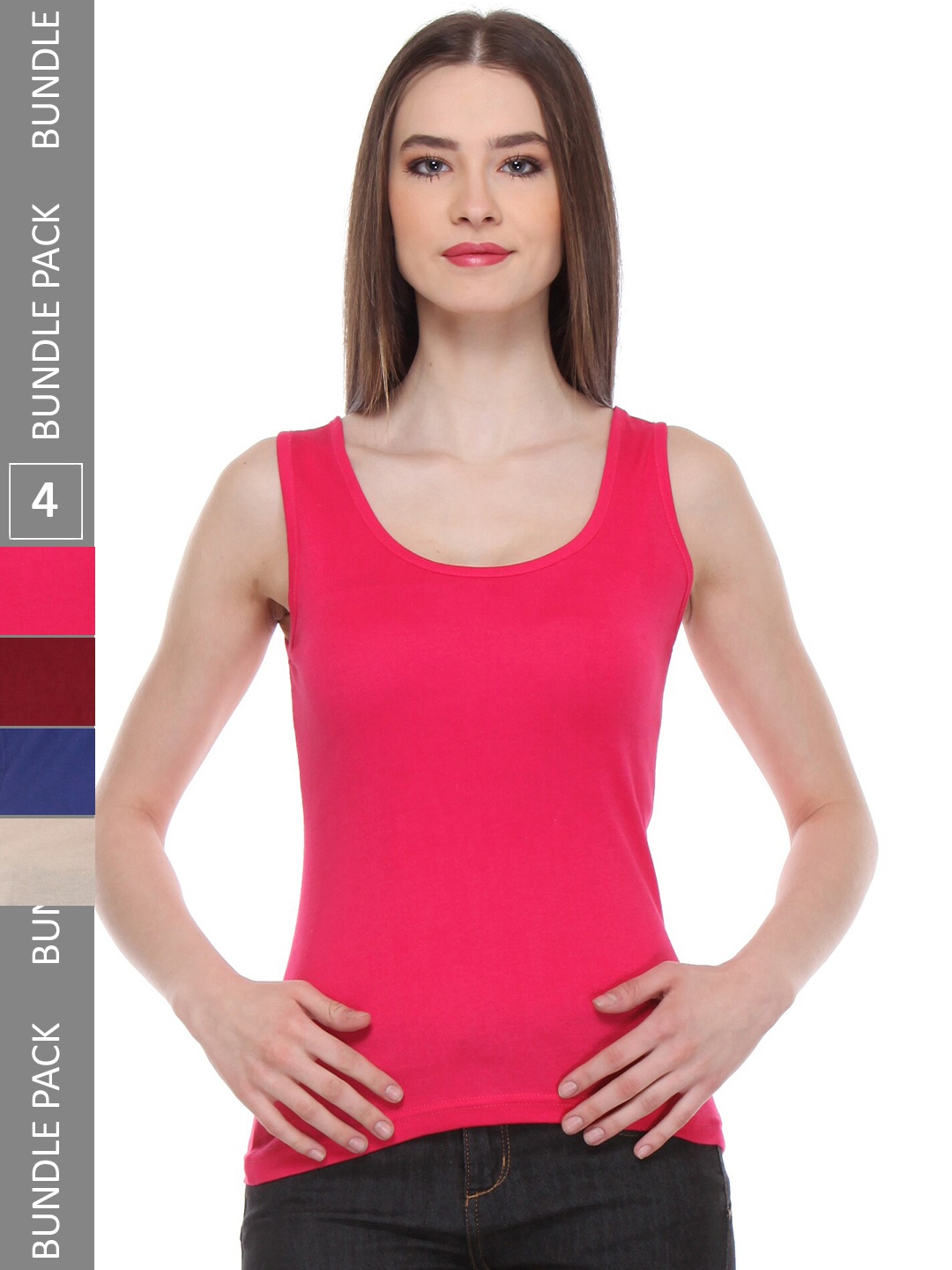 

IndiWeaves Pack Of 4 Pure Cotton Tank Top, Pink