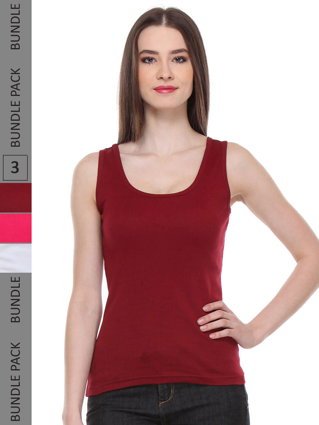 

IndiWeaves Pack Of 3 Pure Cotton Tank Top, Maroon