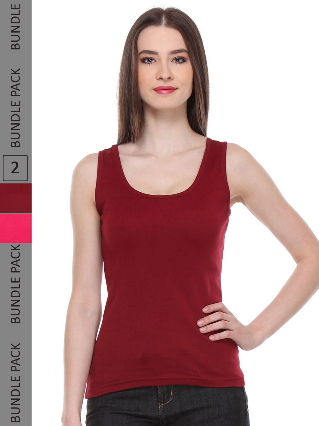 

IndiWeaves Pack of 2 Pure Cotton Tank Top, Maroon