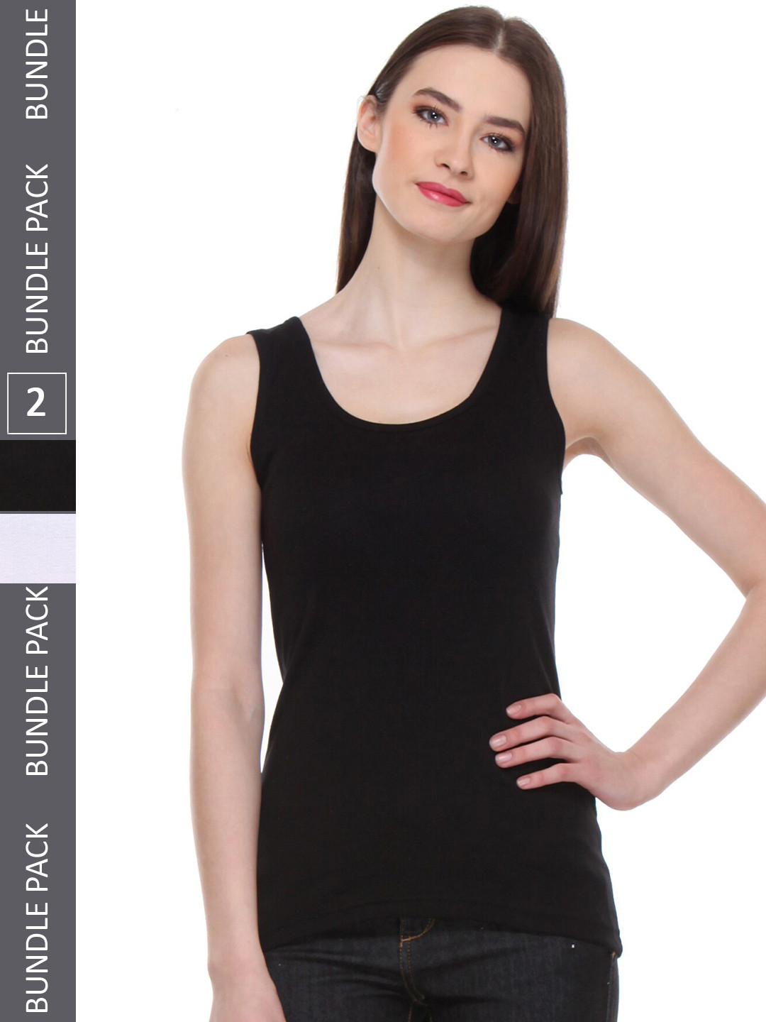 

IndiWeaves Pack of 2 Pure Cotton Tank Top, Black