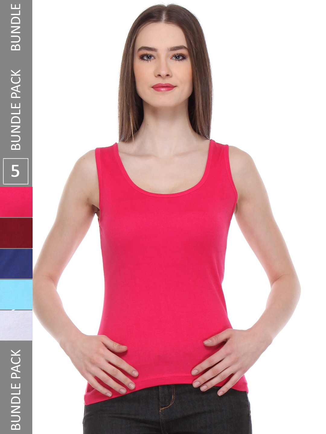 

IndiWeaves Pack of 5 Pure Cotton Tank Top, Pink