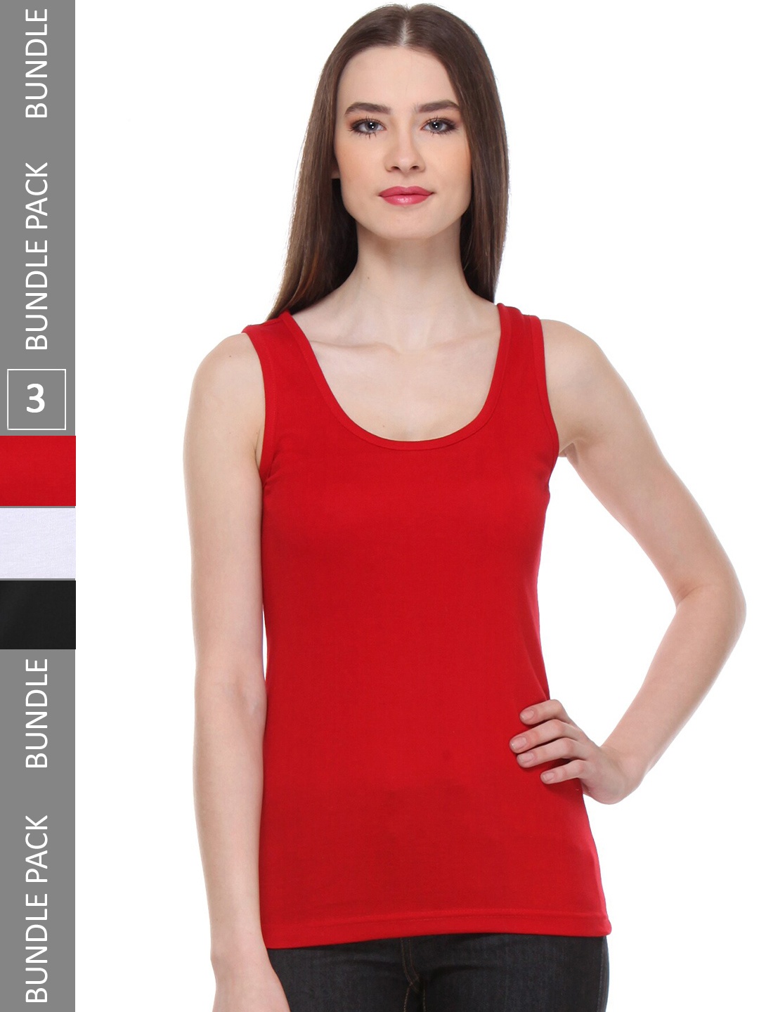 

IndiWeaves Pack of 3 Pure Cotton Tank Top, Red