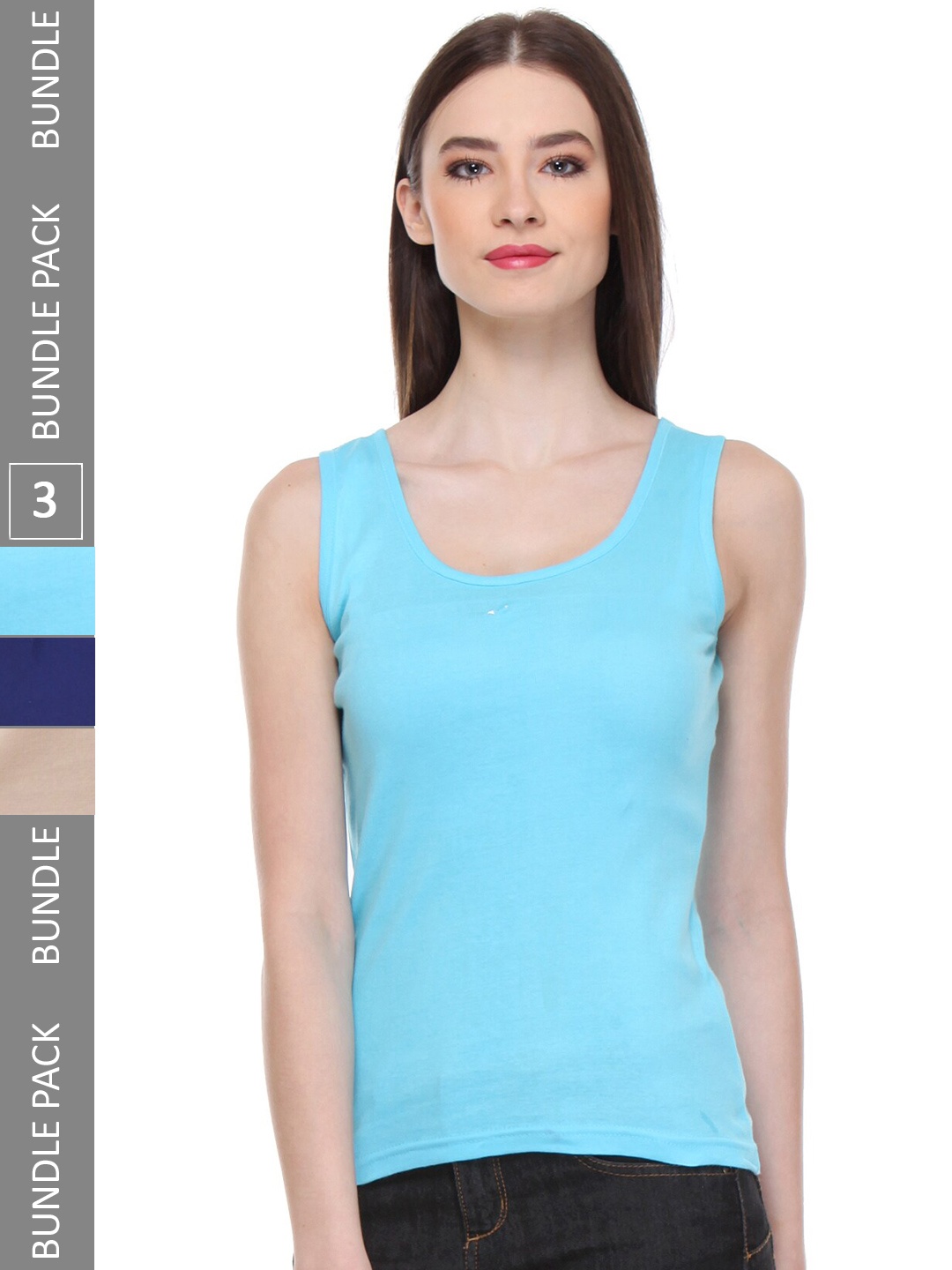 

IndiWeaves Pack of 3 Pure Cotton Tank Top, Blue