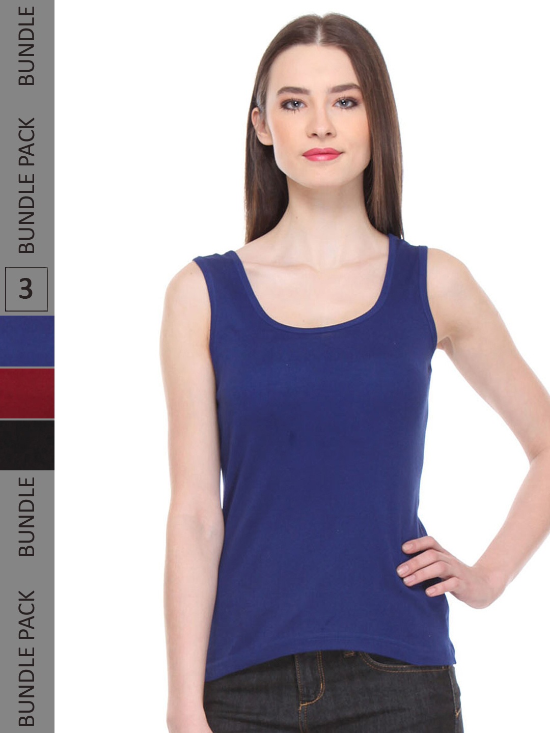 

IndiWeaves Pack of 3 Pure Cotton Tank Top, Navy blue