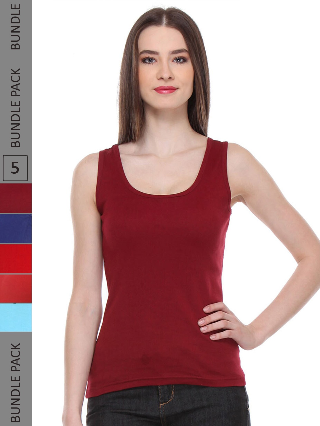 

IndiWeaves Pack of 5 Pure Cotton Tank Top, Maroon