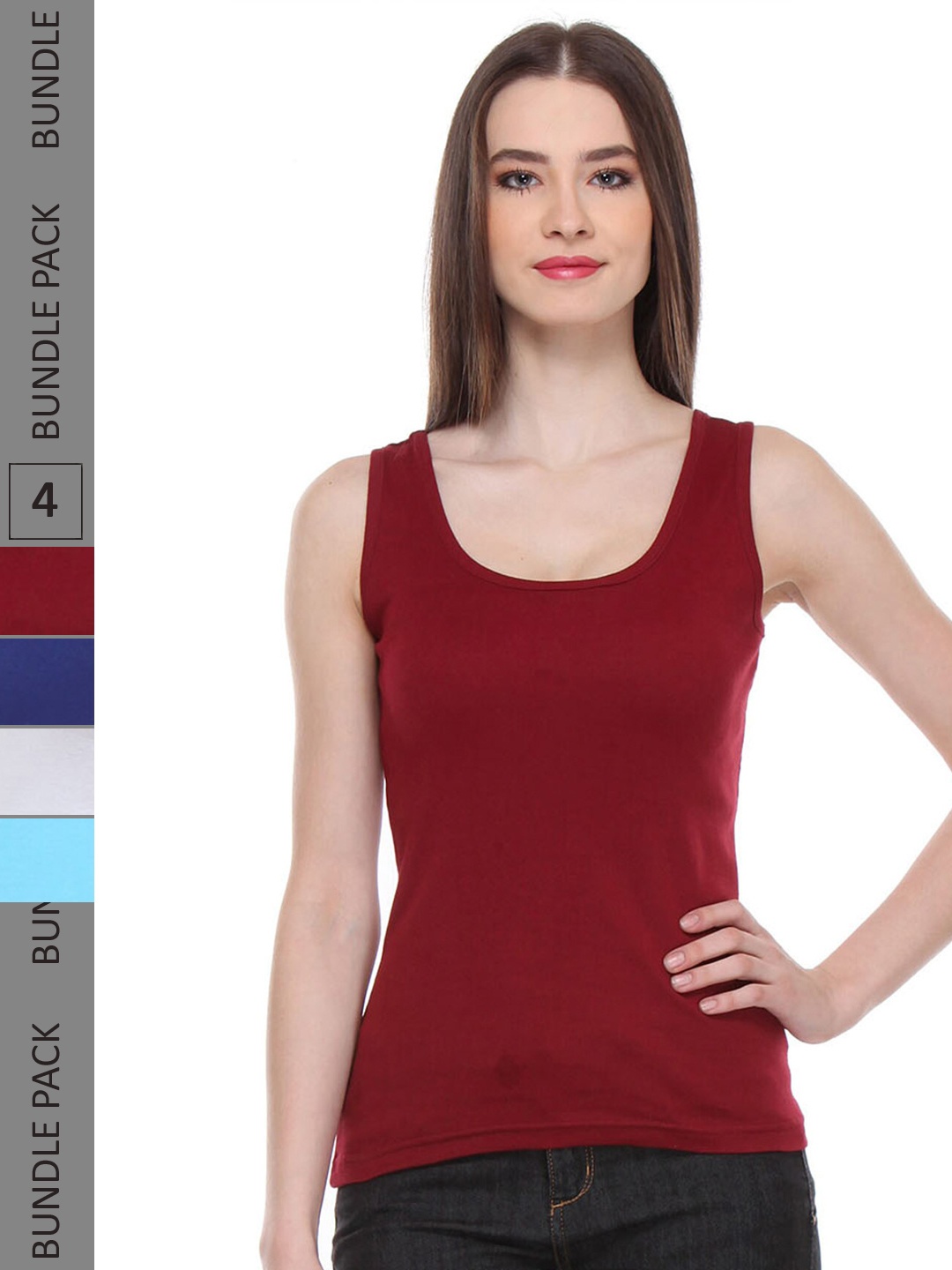 

IndiWeaves Pack of 4 Pure Cotton Tank Top, Maroon