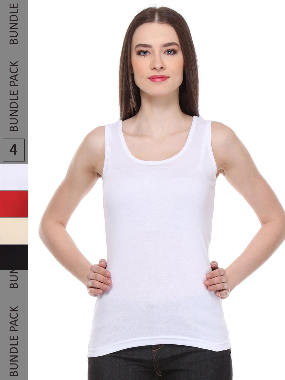 

IndiWeaves Pack of 4 Pure Cotton Tank Top, White
