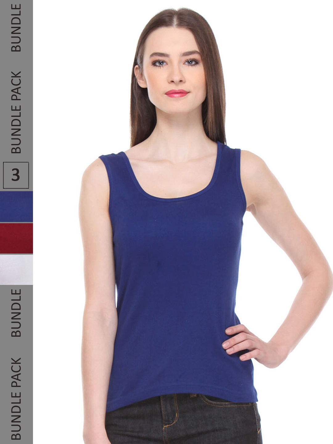 

IndiWeaves Pack of 3 Pure Cotton Tank Top, Navy blue