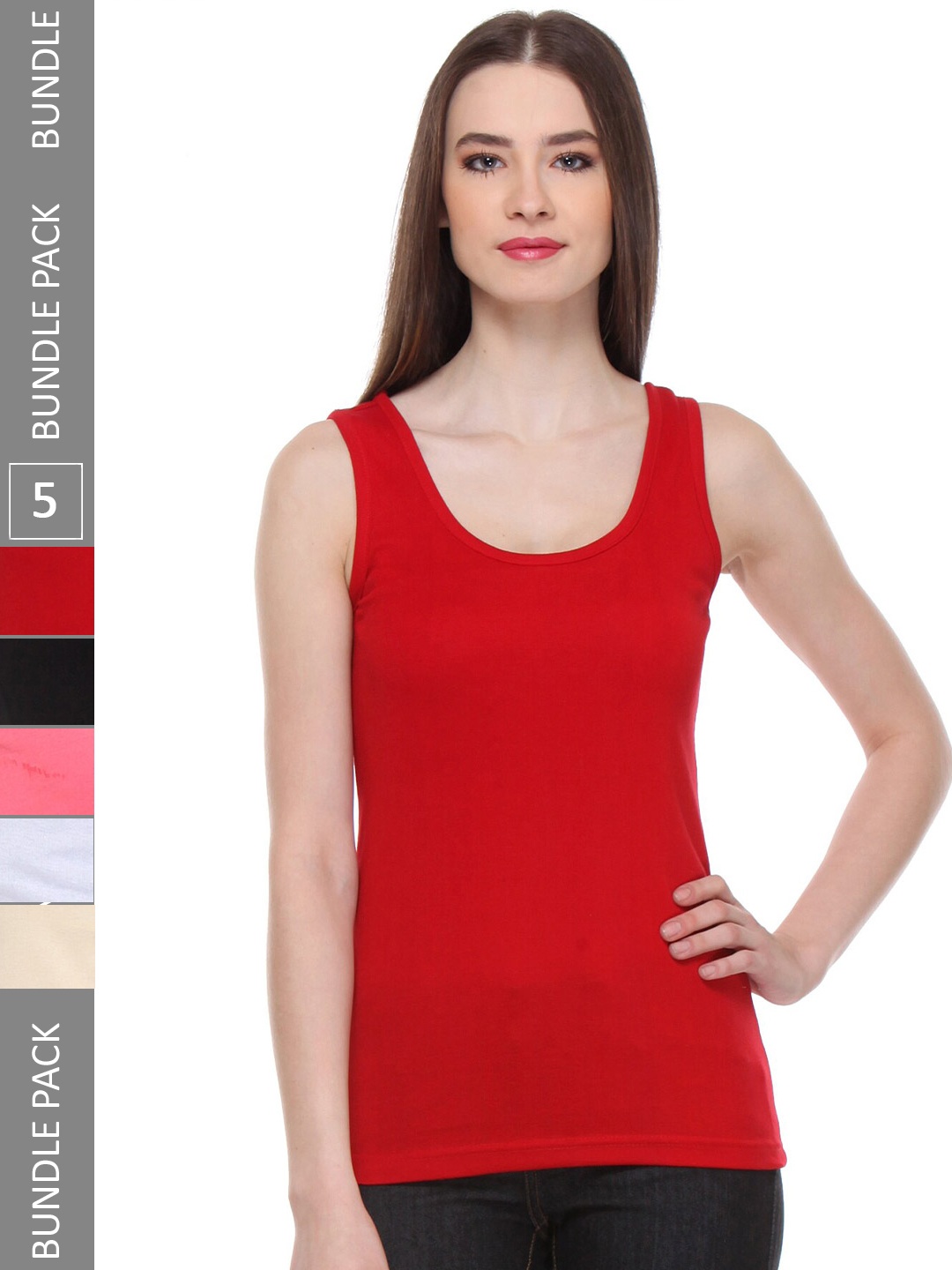 

IndiWeaves Pack of 5 Pure Cotton Tank Top, Red