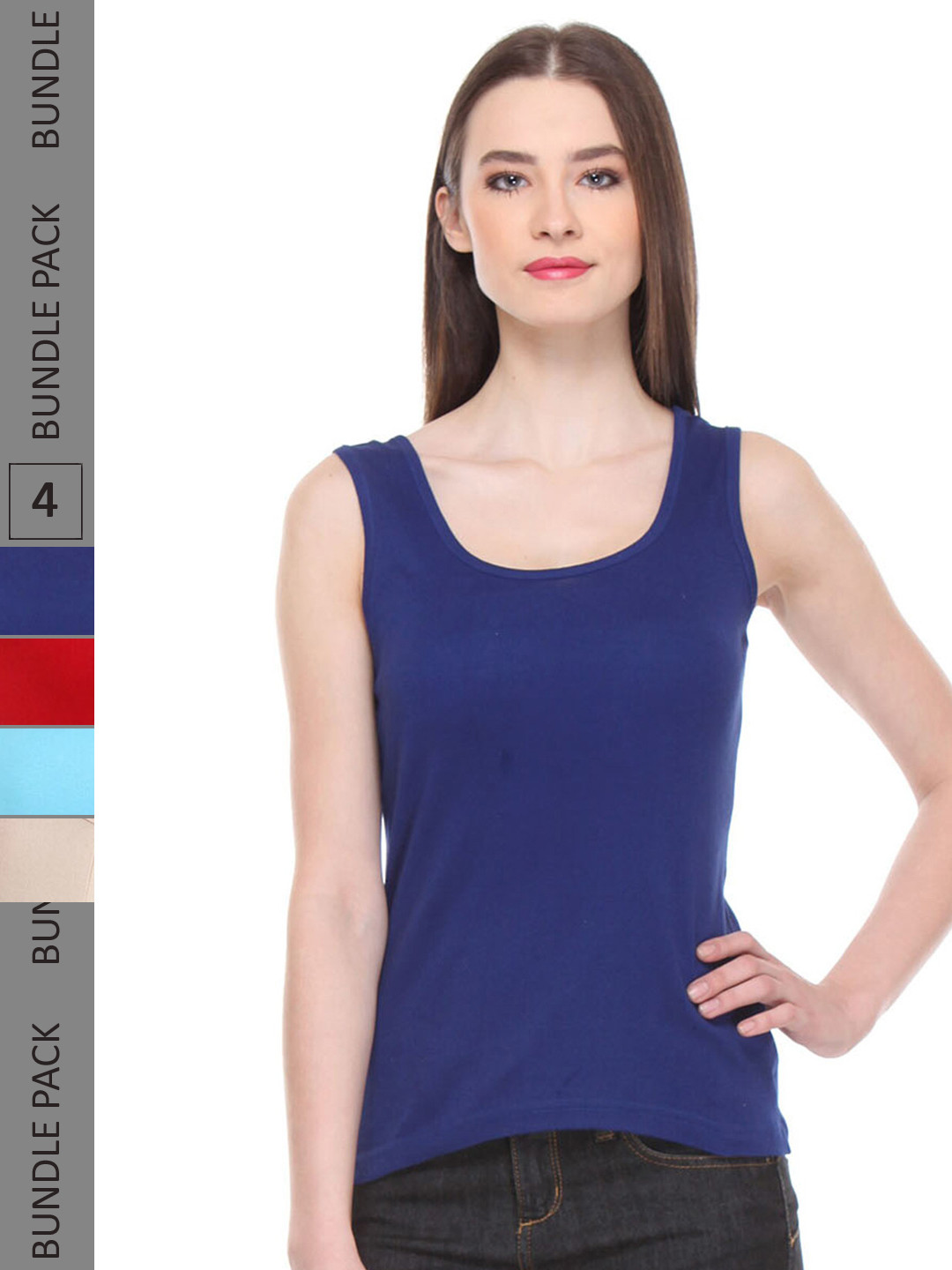 

IndiWeaves Pack Of 4 Pure Cotton Tank Top, Navy blue