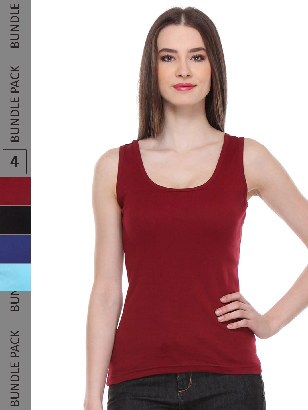 

IndiWeaves Pack Of 4 Pure Cotton Tank Top, Maroon