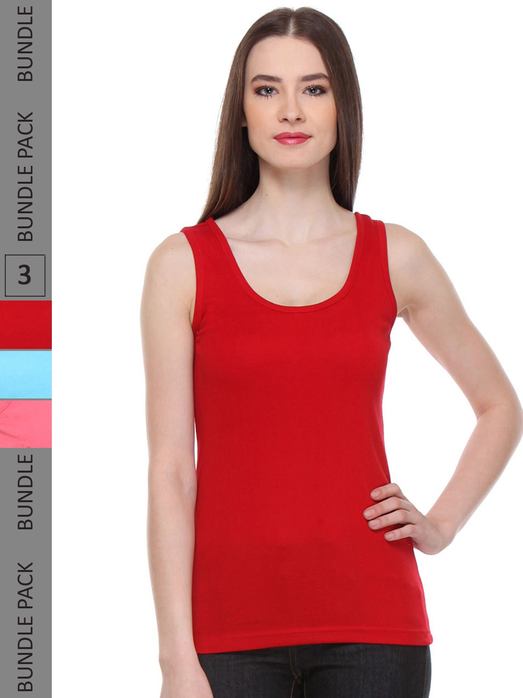 

IndiWeaves Pack Of 3 Pure Cotton Tank Top, Red