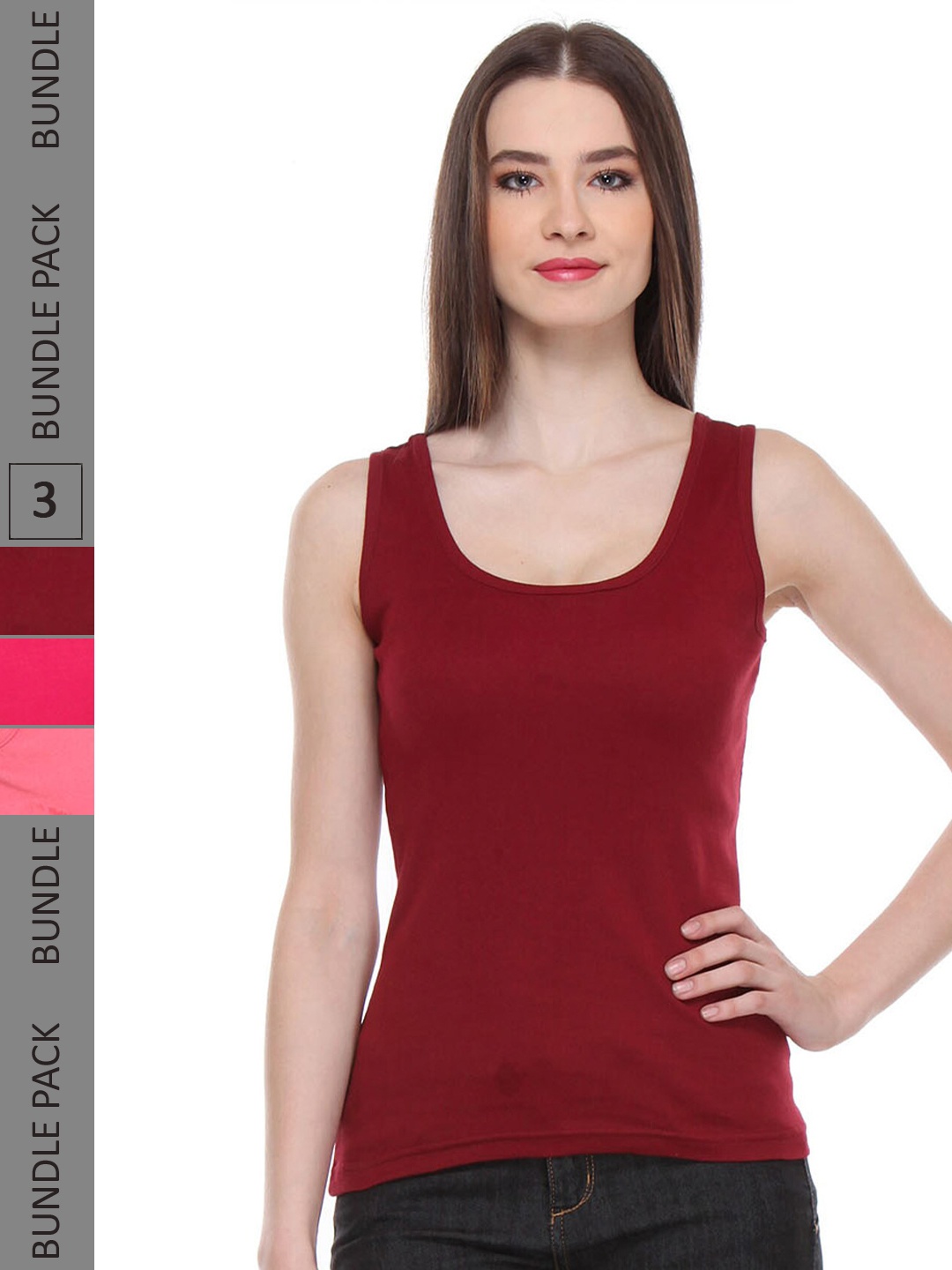 

IndiWeaves Pack Of 3 Pure Cotton Tank Top, Maroon