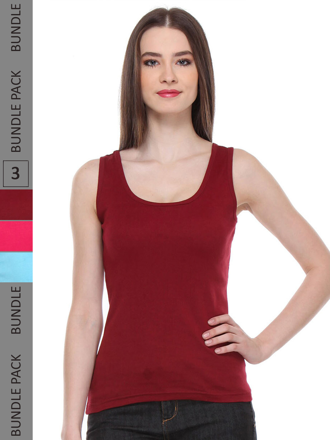 

IndiWeaves Pack Of 3 Pure Cotton Tank Top, Maroon