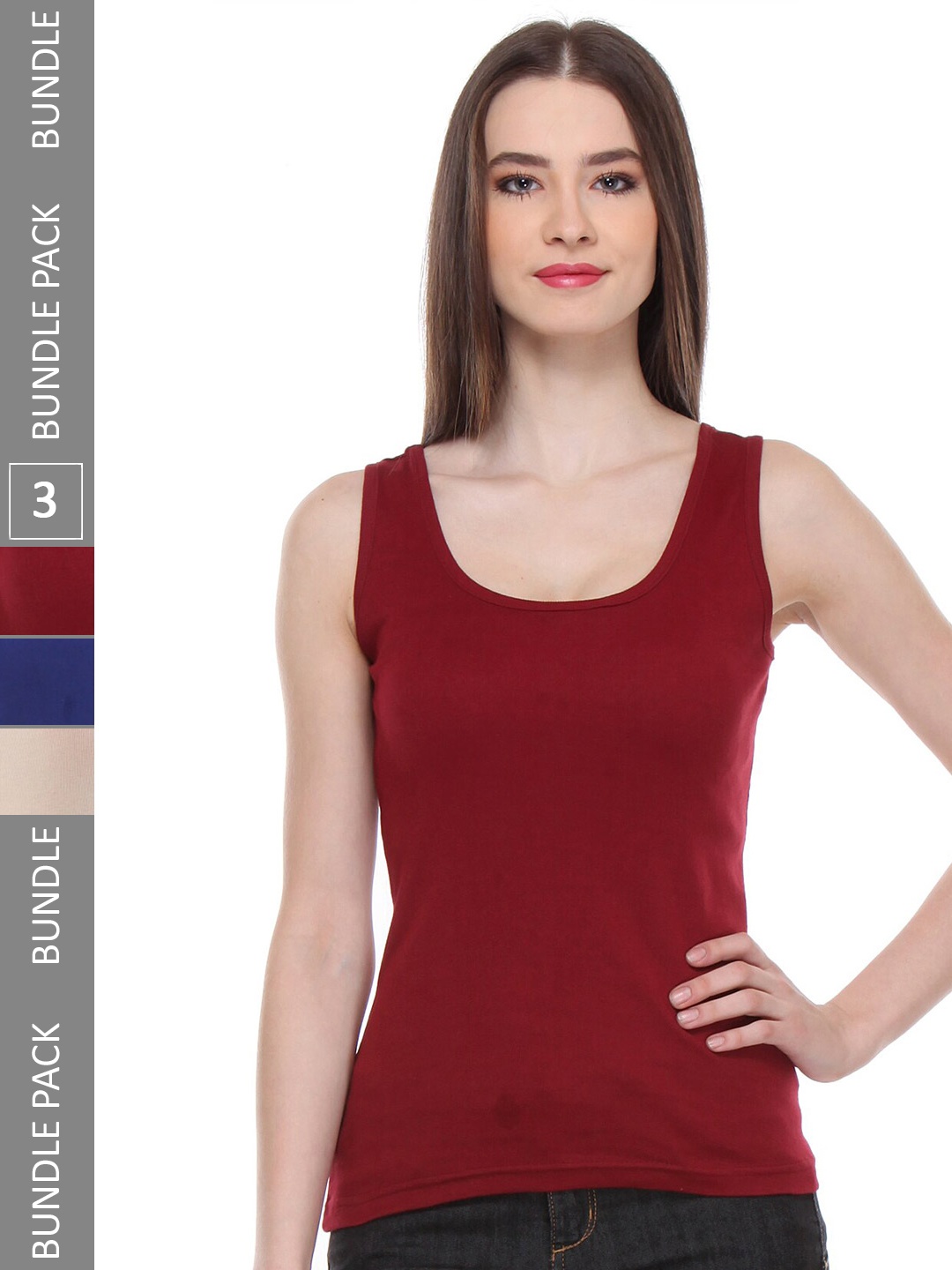 

IndiWeaves Pack Of 3 Pure Cotton Tank Top, Maroon